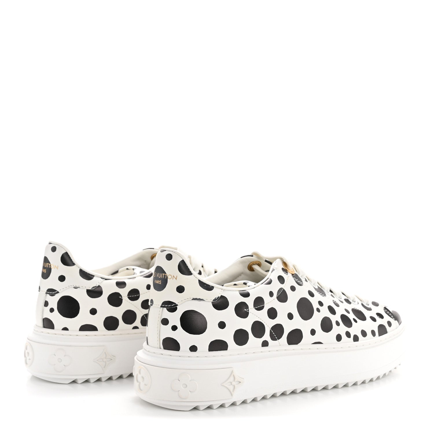 LV X YK Calfskin Printed Infinity Dots Time Out Sneakers 38 White