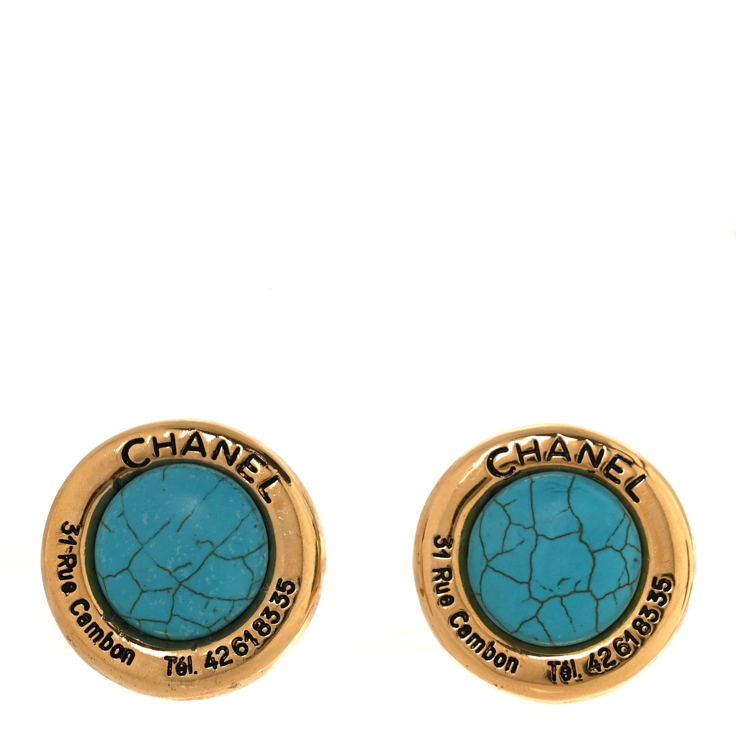 Metal Round Cambon Resin Clip On Earrings Gold Turquoise