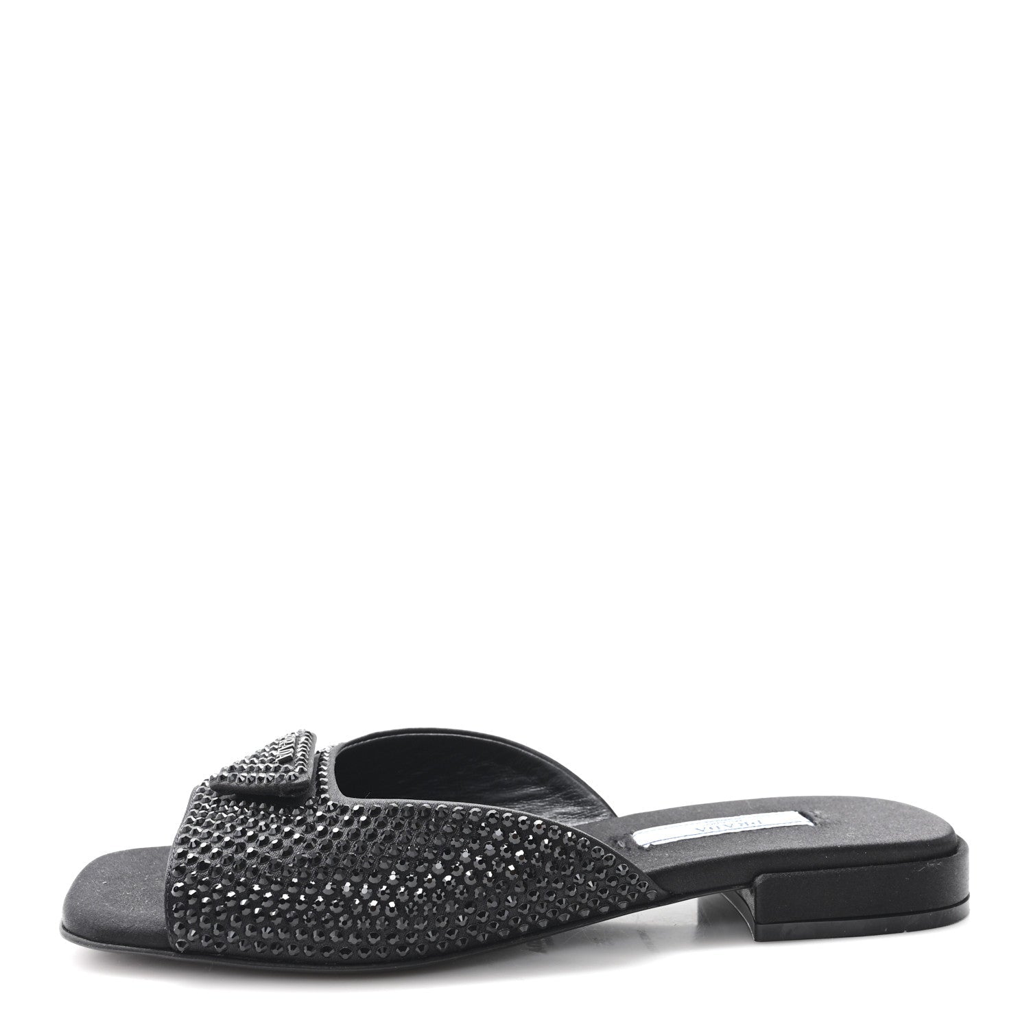 Satin Crystal Logo 10mm Slide Sandals  35 Black