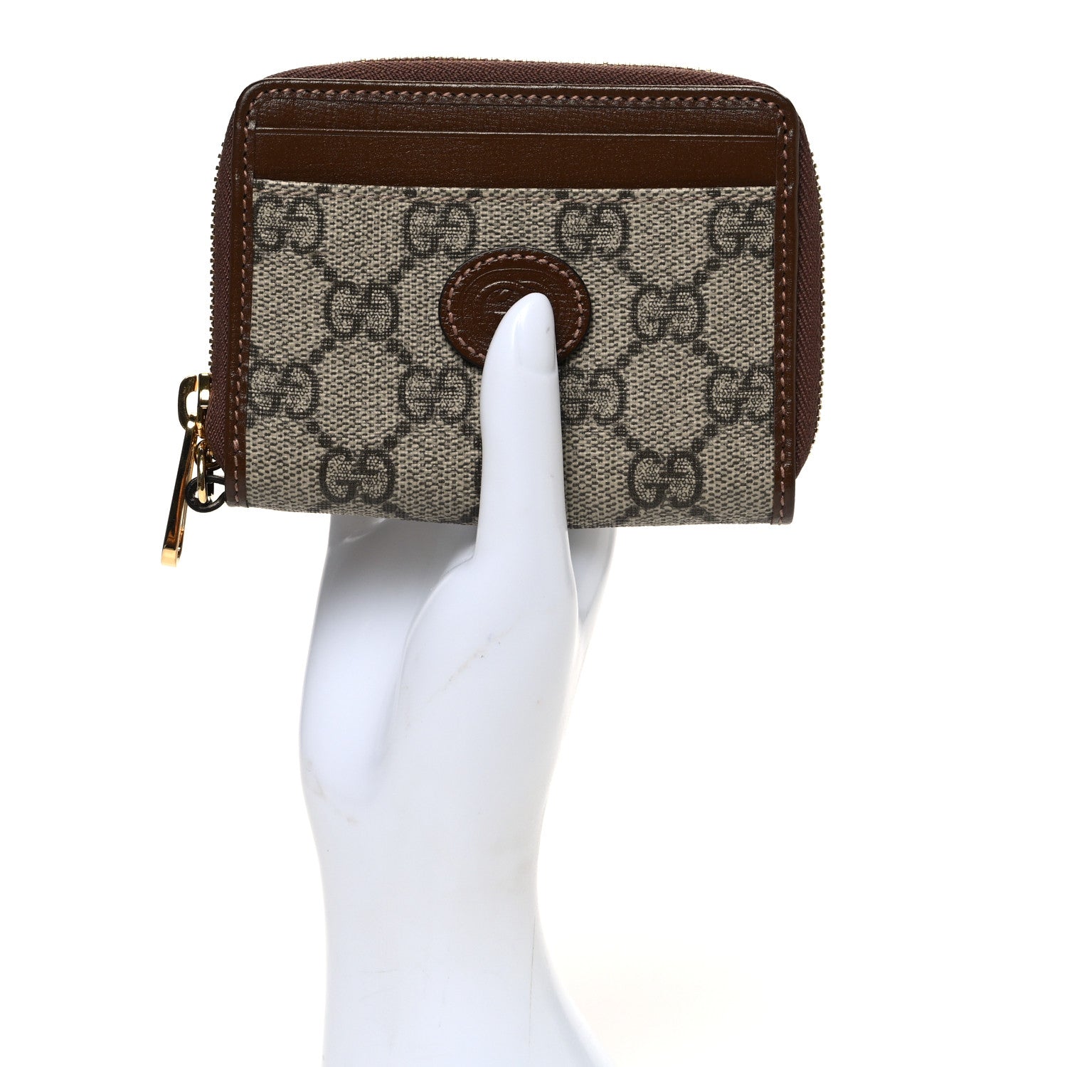 GG Supreme Monogram Azalea Calfskin Retro Interlocking G Compact Wallet Beige Ebony Brown Sugar