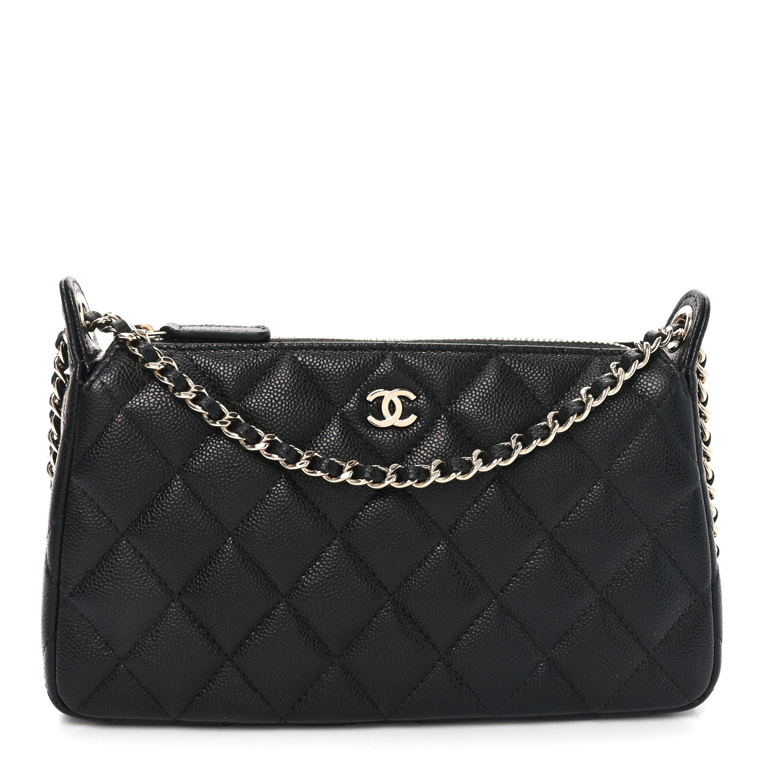 Caviar Quilted Purse With Chain Black