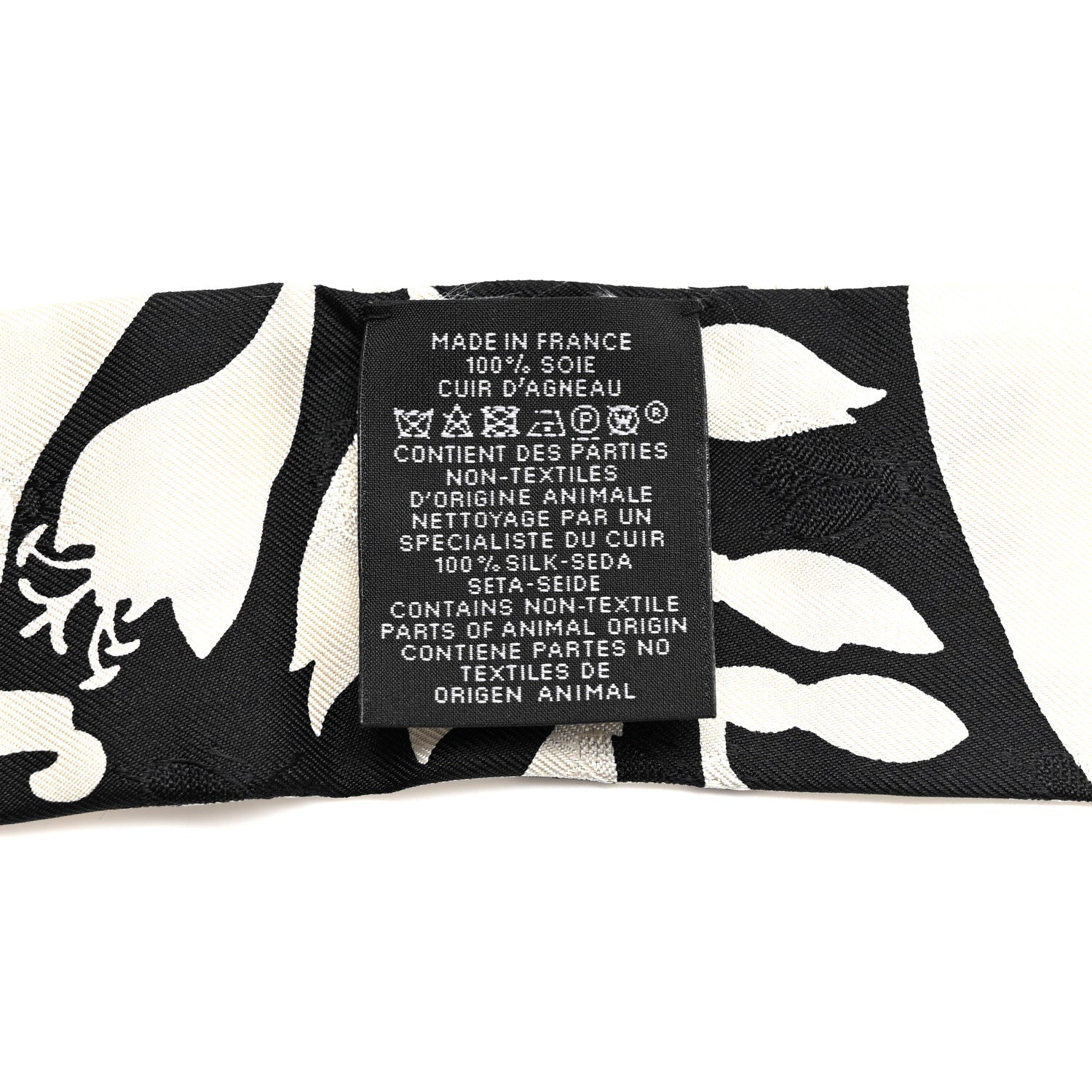 Silk Calfskin Bouquet Final Fringed Twilly Creme Black