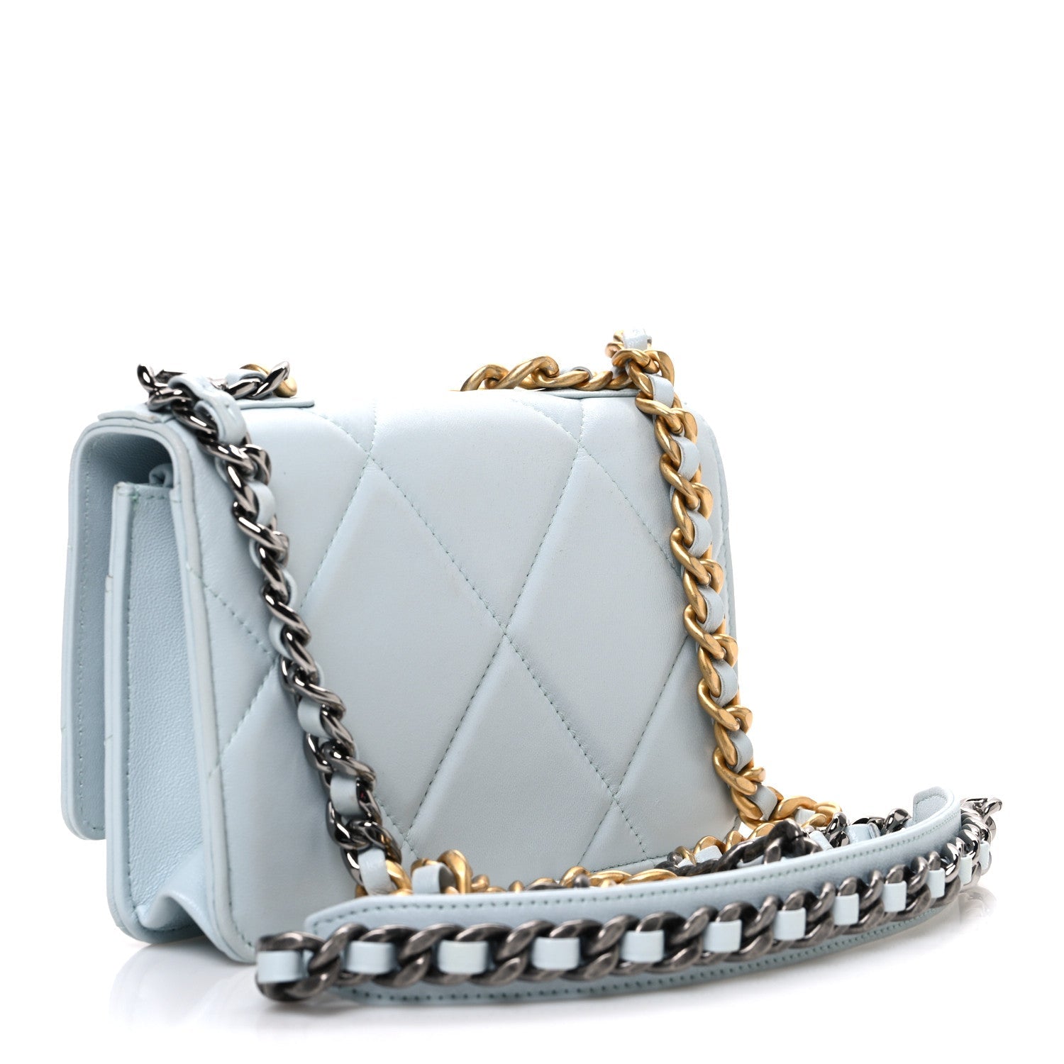 Lambskin Quilted Chanel 19 Wallet On Chain WOC Light Blue