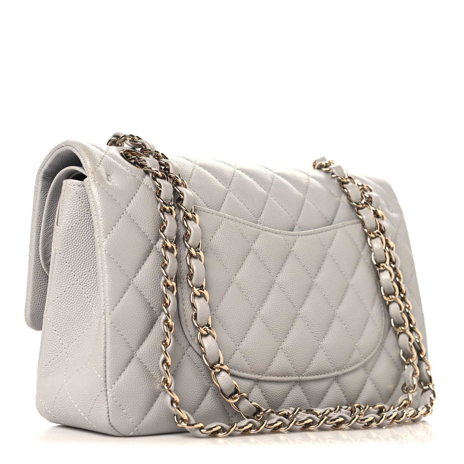 Caviar Quilted Medium Double Flap Grey