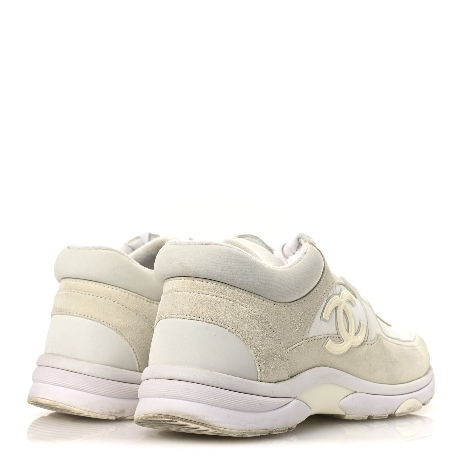 Suede Calfskin Fabric CC Sneakers 39 White