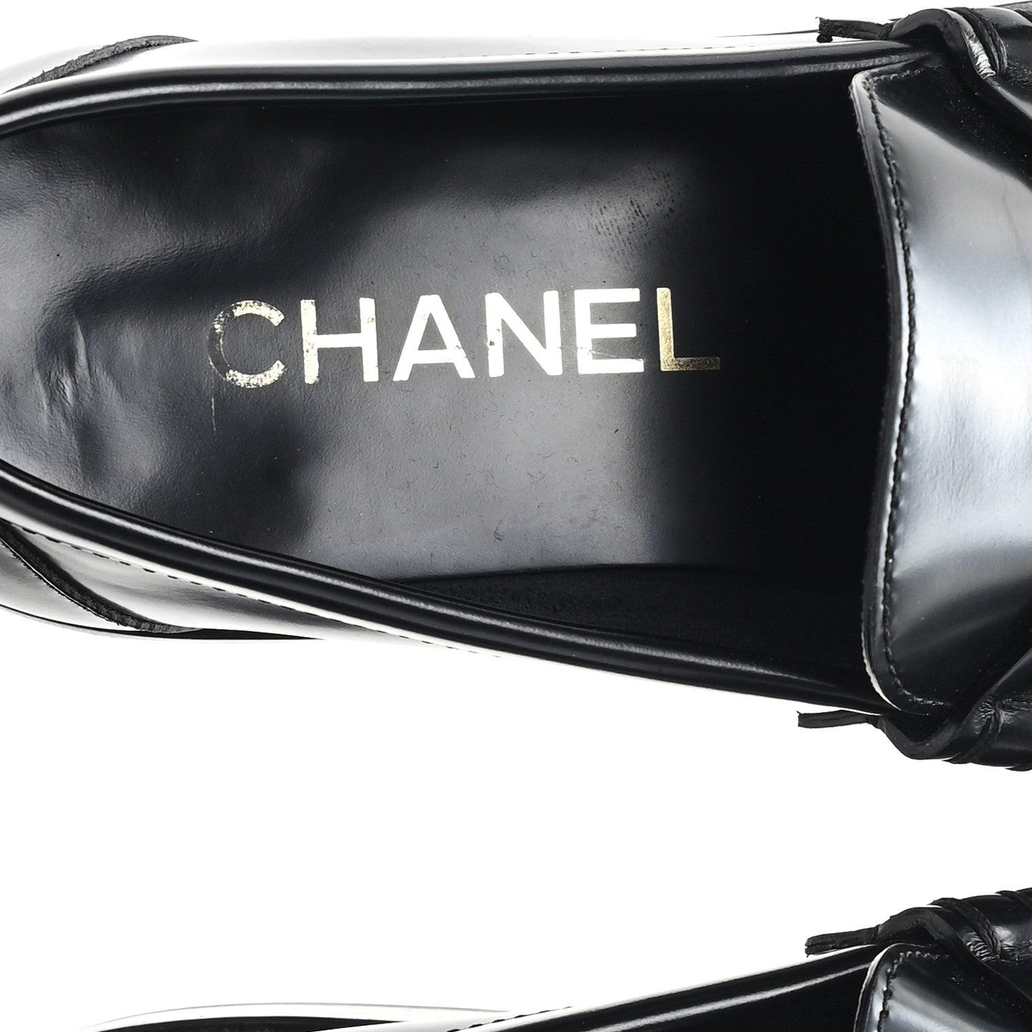 Shiny Calfskin Logo Loafers 38.5 Black