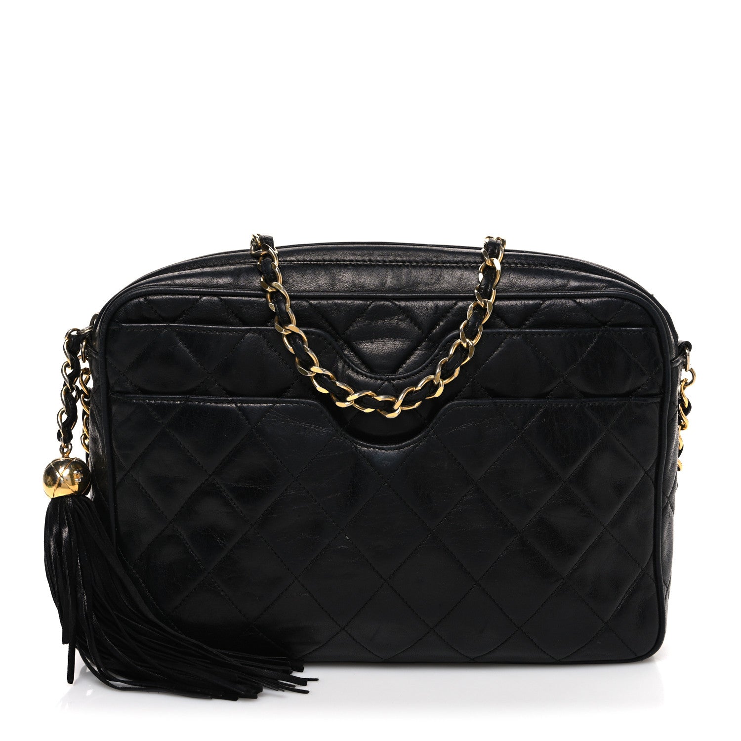 Lambskin Quilted CC Tassel Camera Case Black
