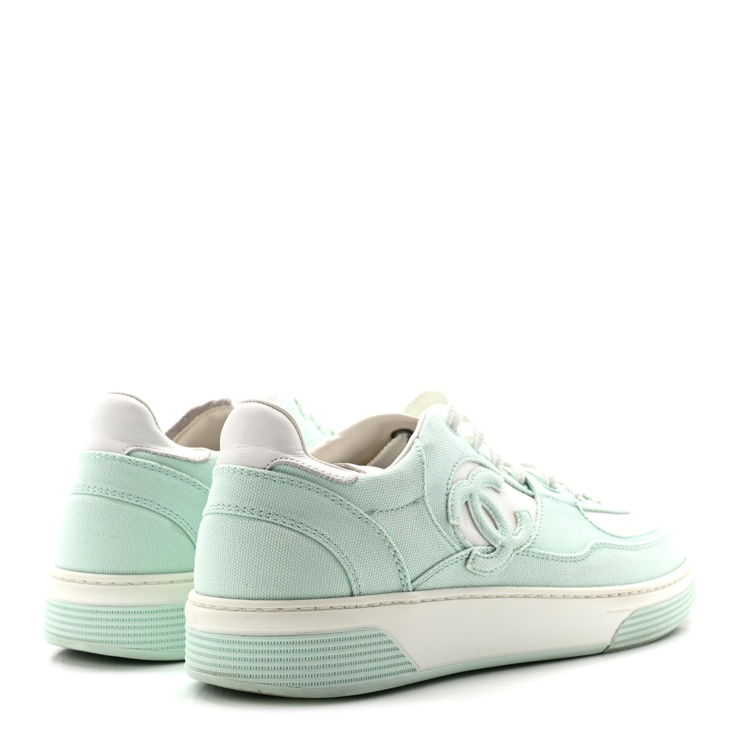 Cotton Sneakers 38.5 Light Turquoise White