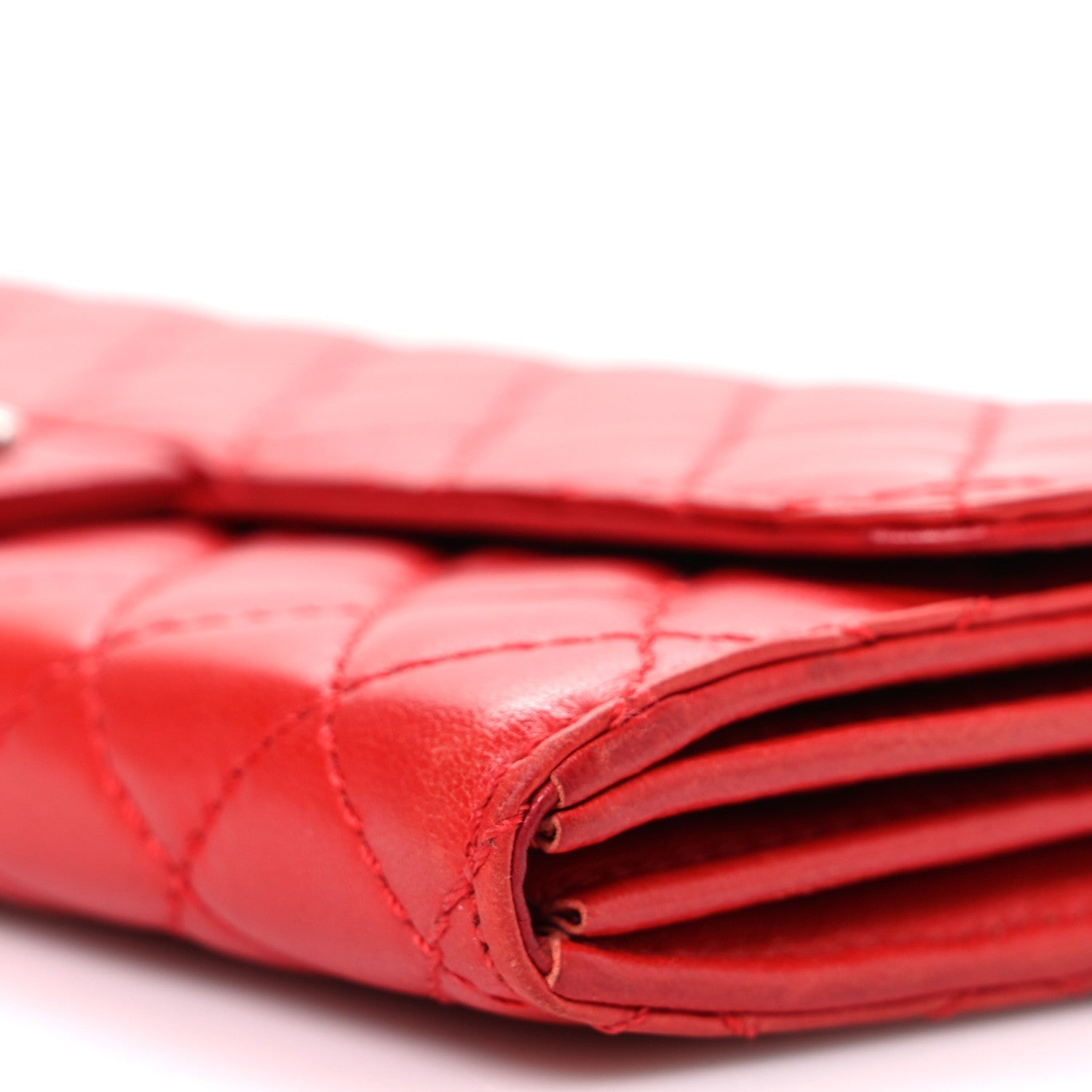 Lambskin Quilted East West Flap Clutch Red