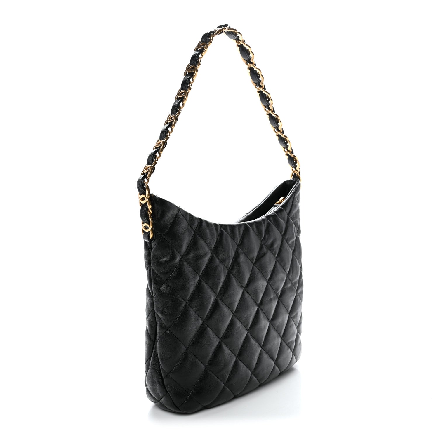 Lambskin Quilted Large CC Links Hobo Black