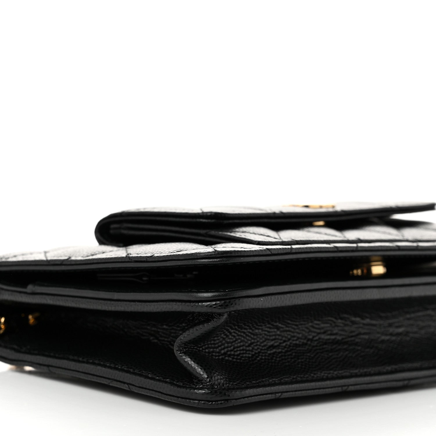 Caviar Quilted Pocket Clutch With Chain WOC Black