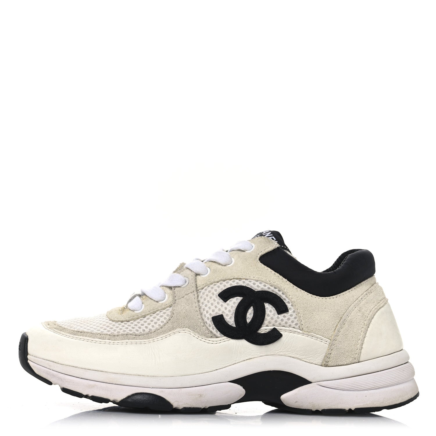 Mesh Suede Calfskin Grained Calfskin Womens CC Sneakers 37 White Black