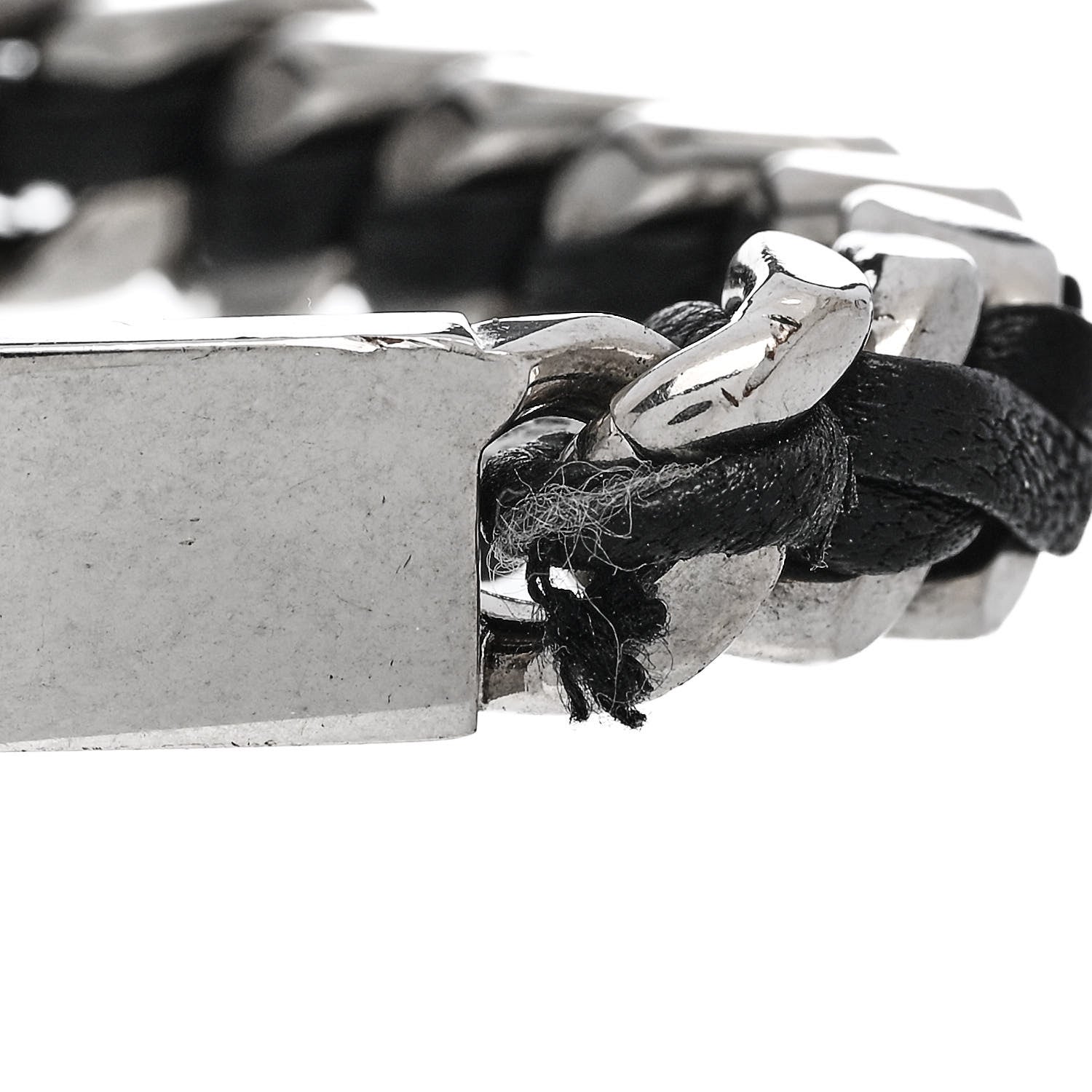 Metal Leather Curb Chain Bracelet Oxidized Silver Black