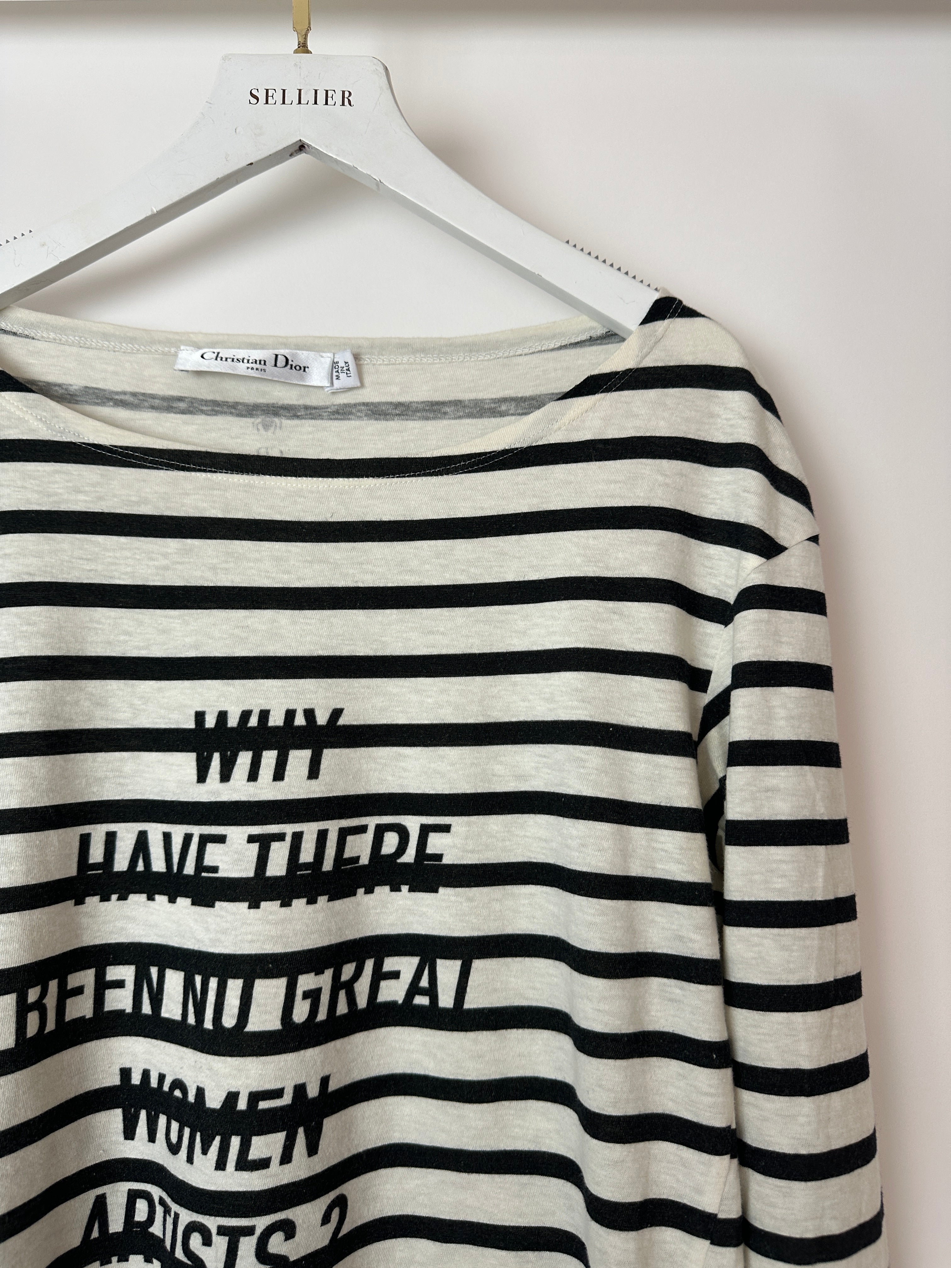 Christian Dior Cream Striped Logo Long Sleeve Top Size M (UK 10)