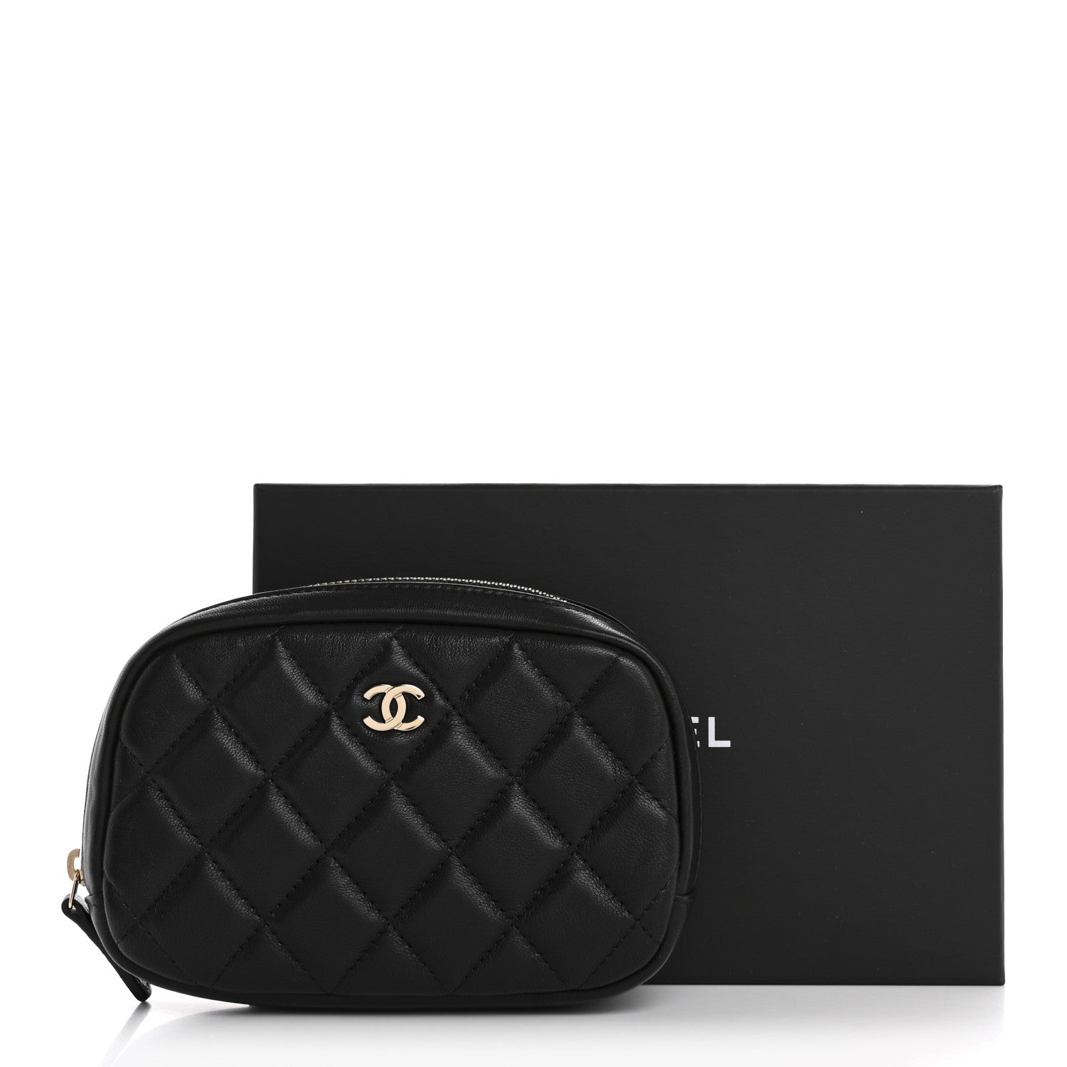 Lambskin Small Curvy Pouch Cosmetic Case Black