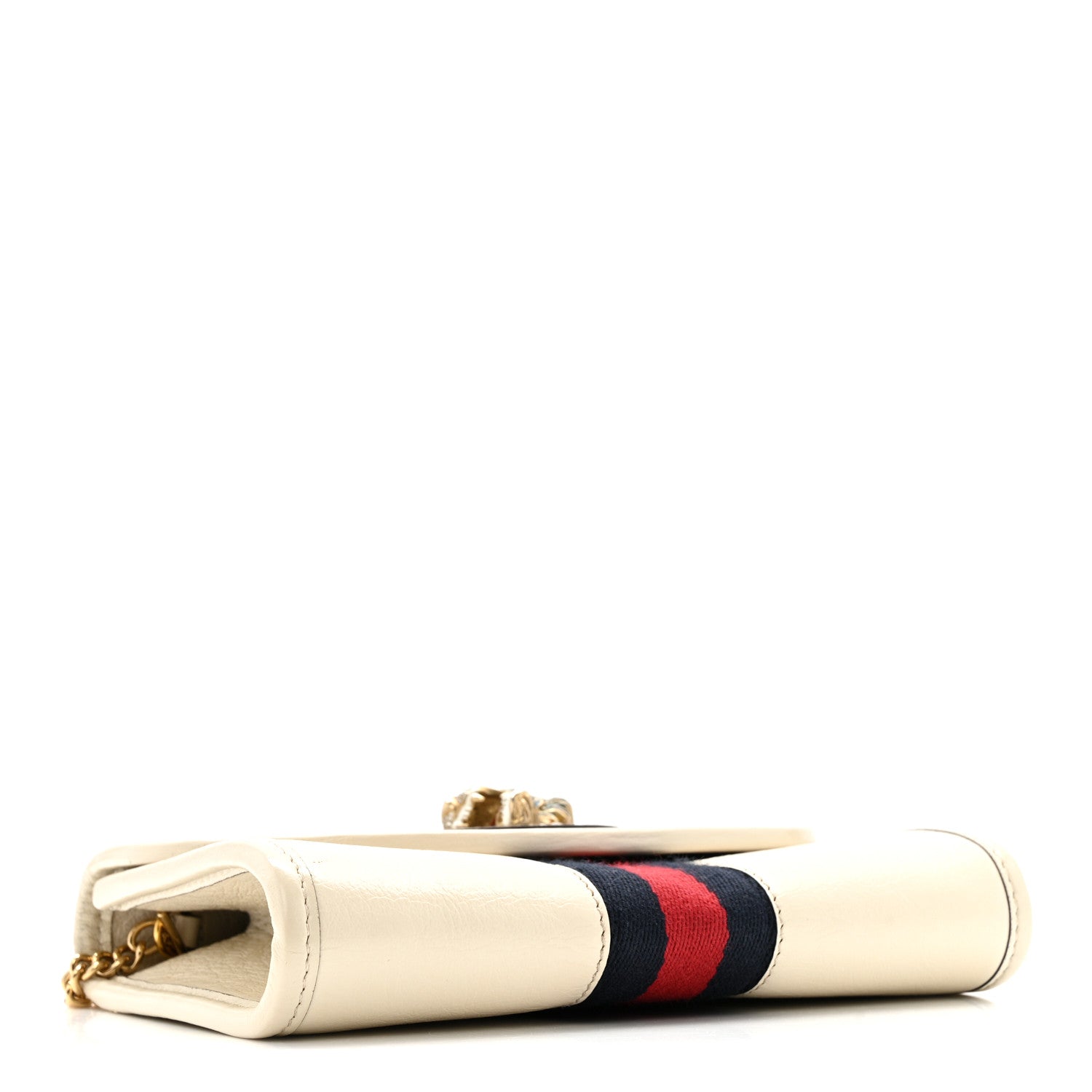 Textured Calfskin Web Mini Rajah Slim Flap Shoulder Bag Mystic White