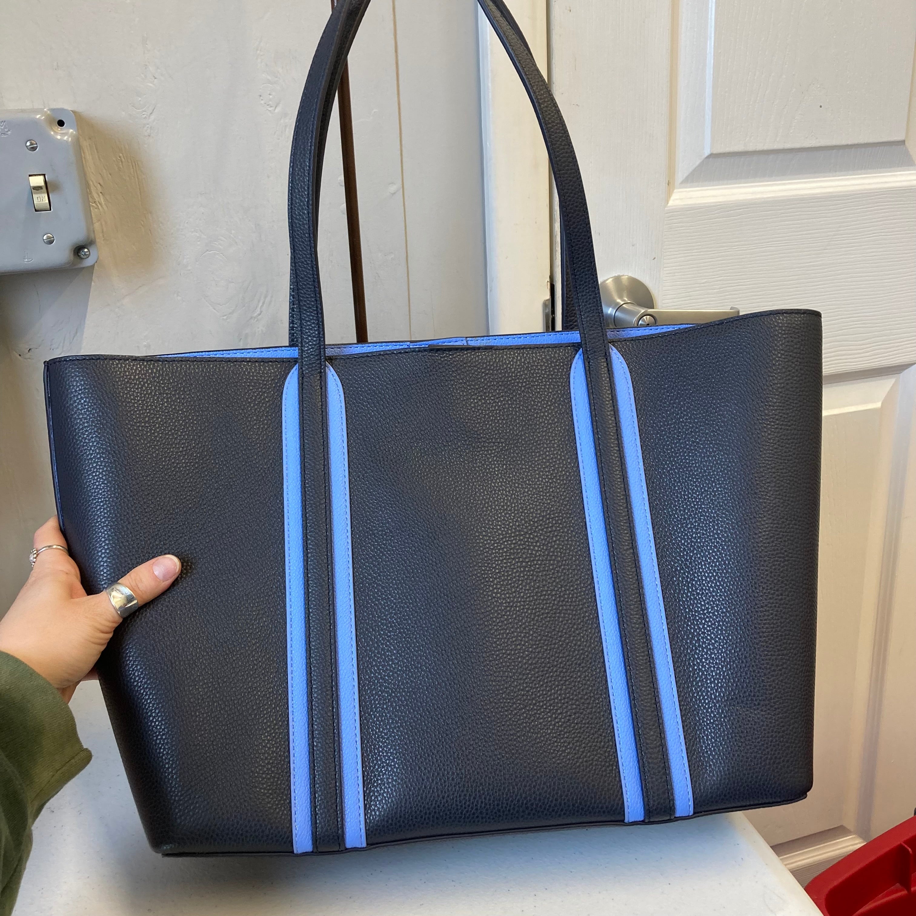 Tote Leather By Talbots In Black & Blue, Size:Large