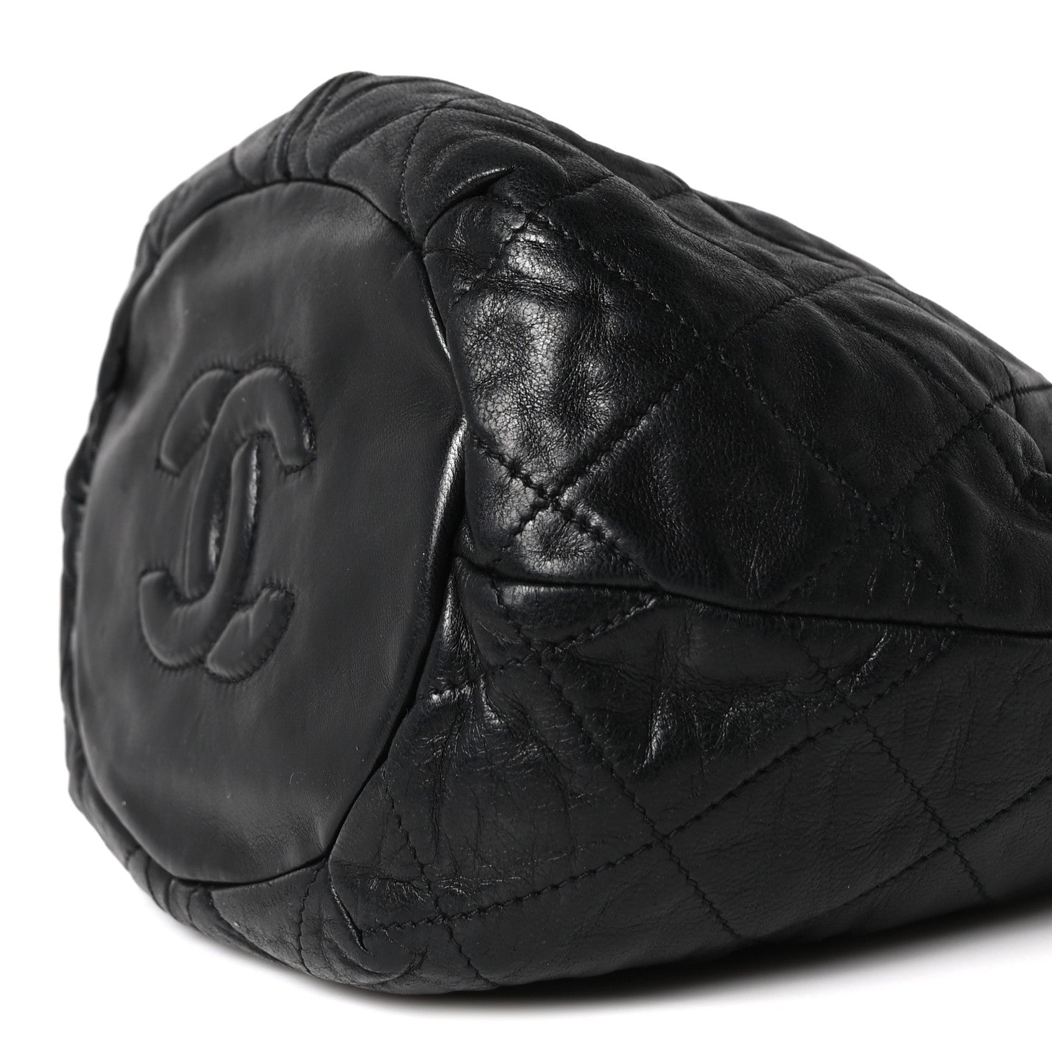 Lambskin Quilted Mini Drawstring Bucket Bag Black