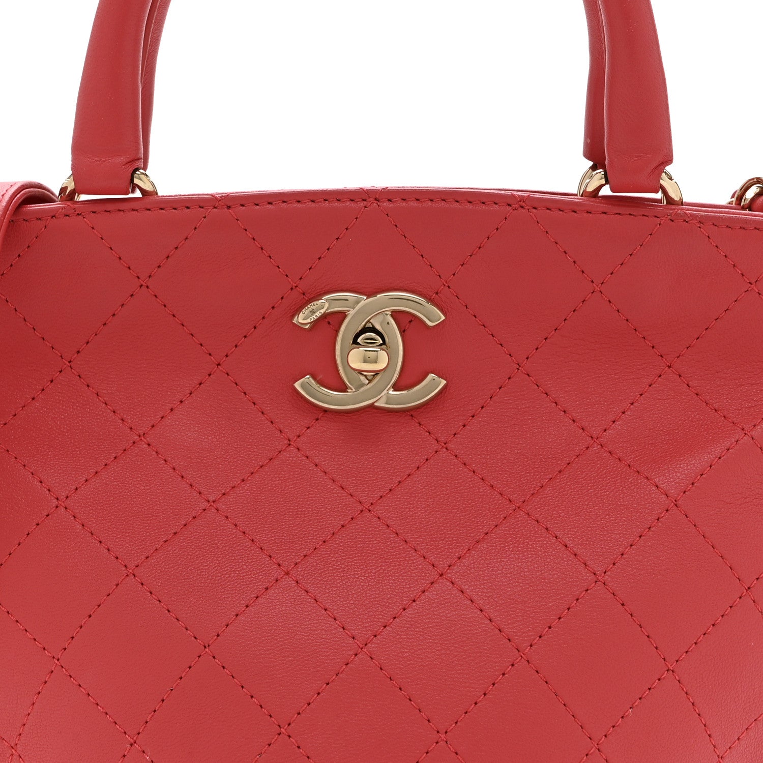 Calfskin Stitched Chain Bucket Bag Coral