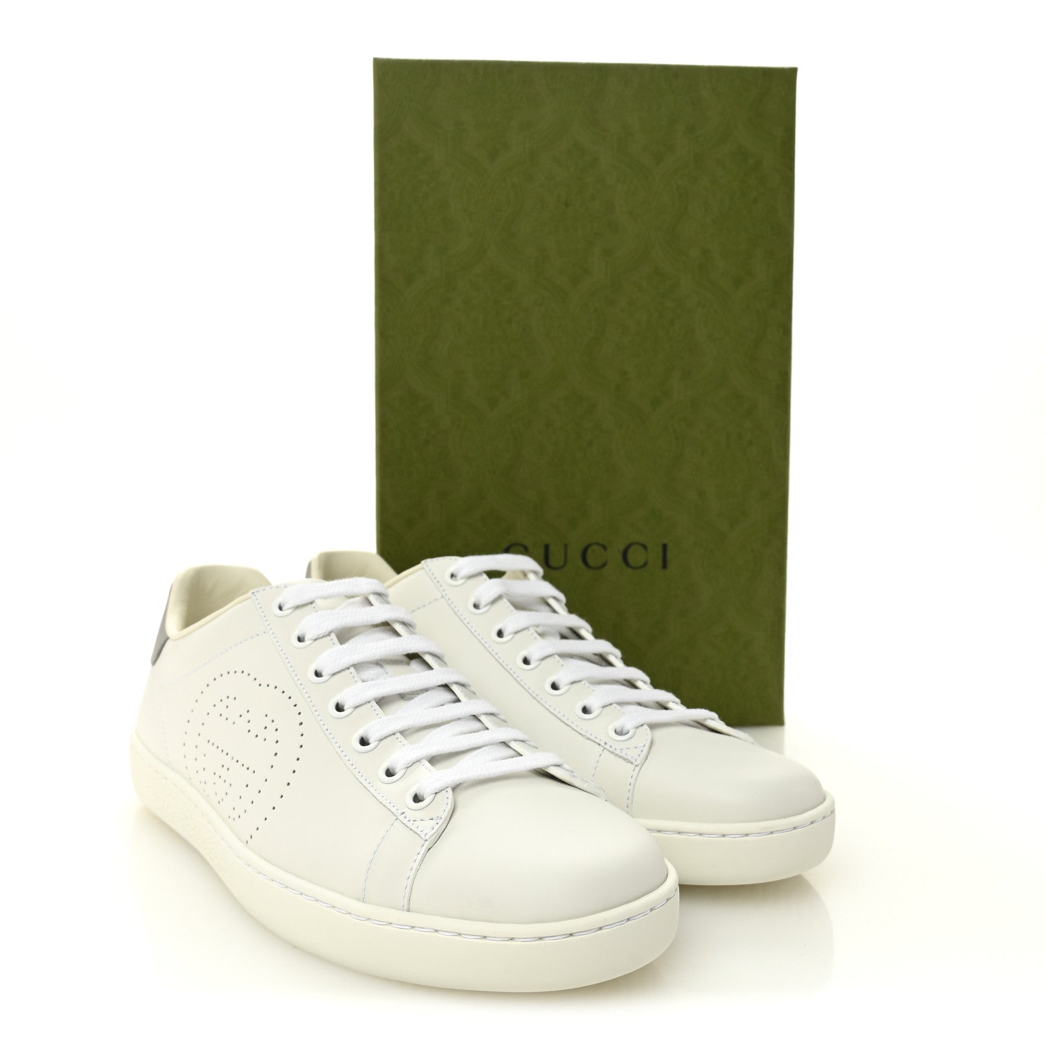 Calfskin Interlocking G Perforated Womens Ace Sneakers 38.5 White Grey Sky