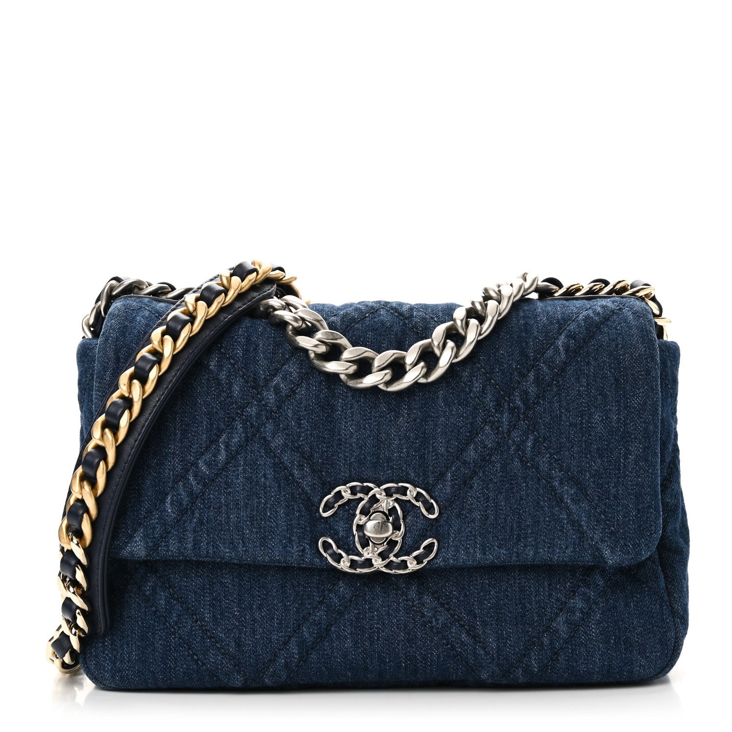 Denim Quilted Medium Chanel 19 Flap Blue