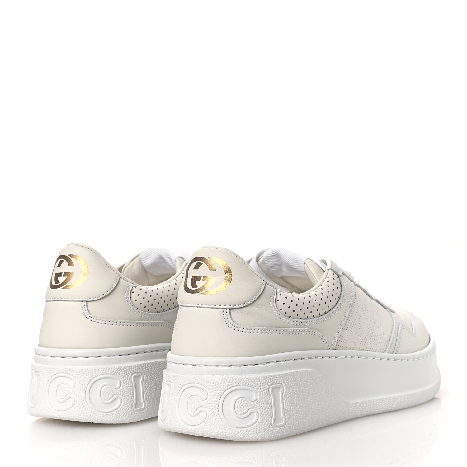 Calfskin GG Tennis Embossed Perforated Womens Platform 55mm Sneakers 40.5 Great White