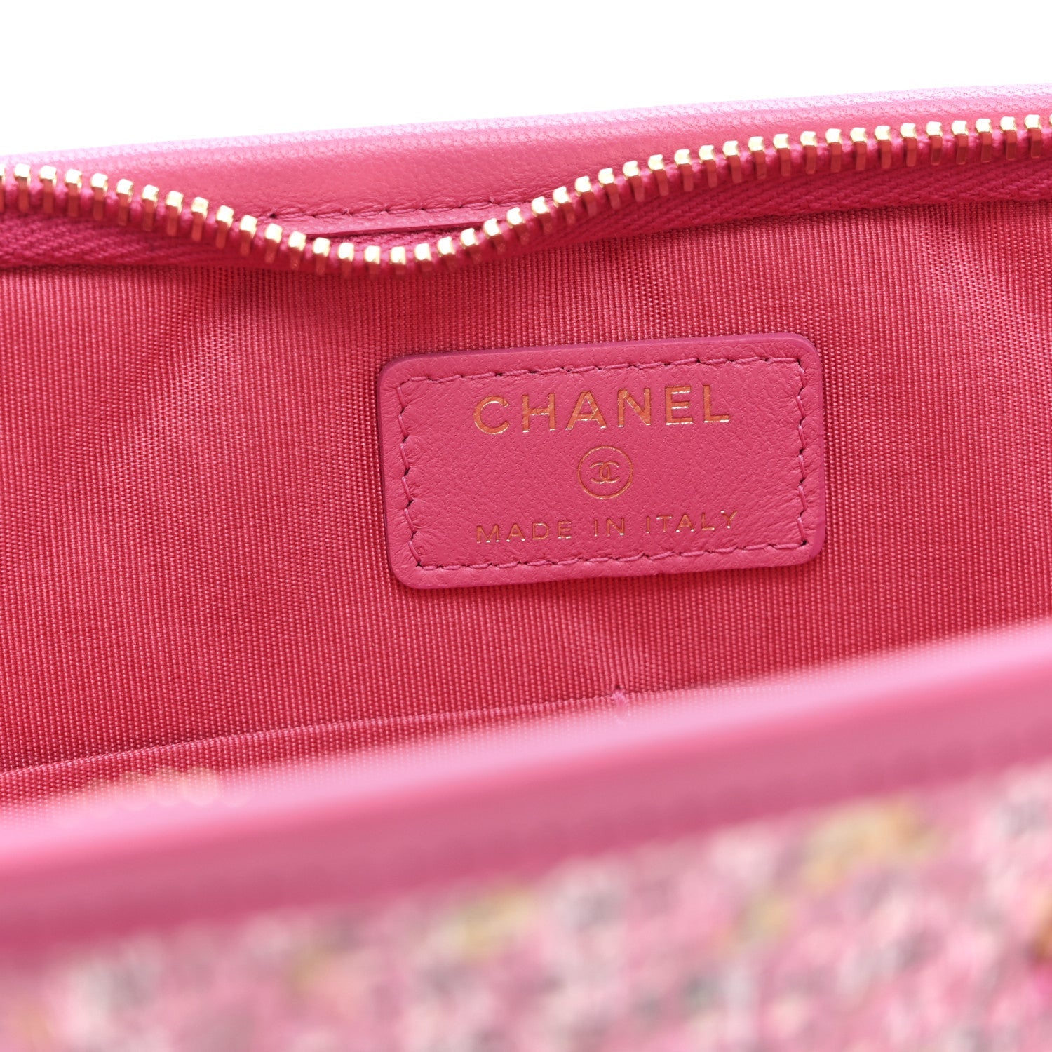 Tweed PVC Lambskin Wristlet Pouch Pink