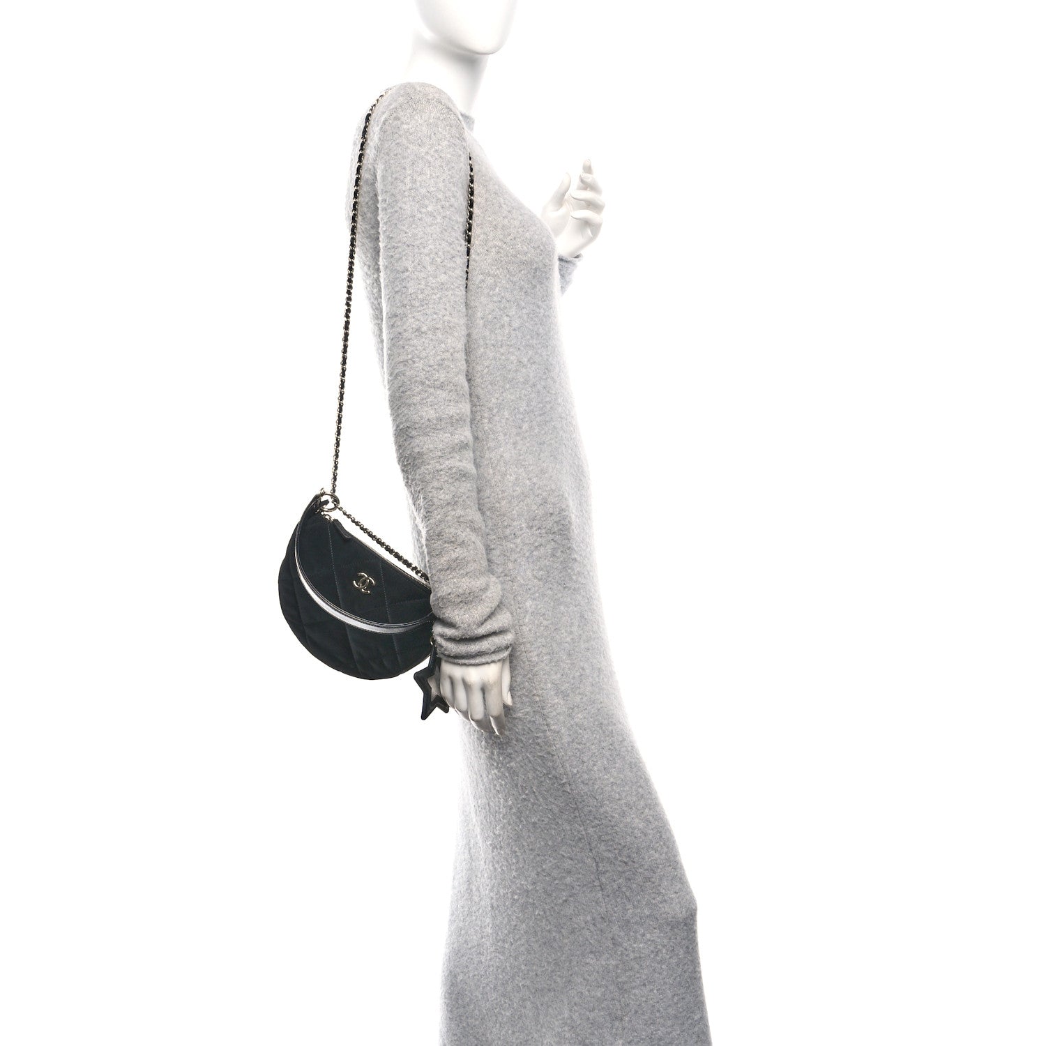 Velvet Effect Nylon Shiny Crumpled Calfskin Coco Neige Quilted Clutch With Chain Black