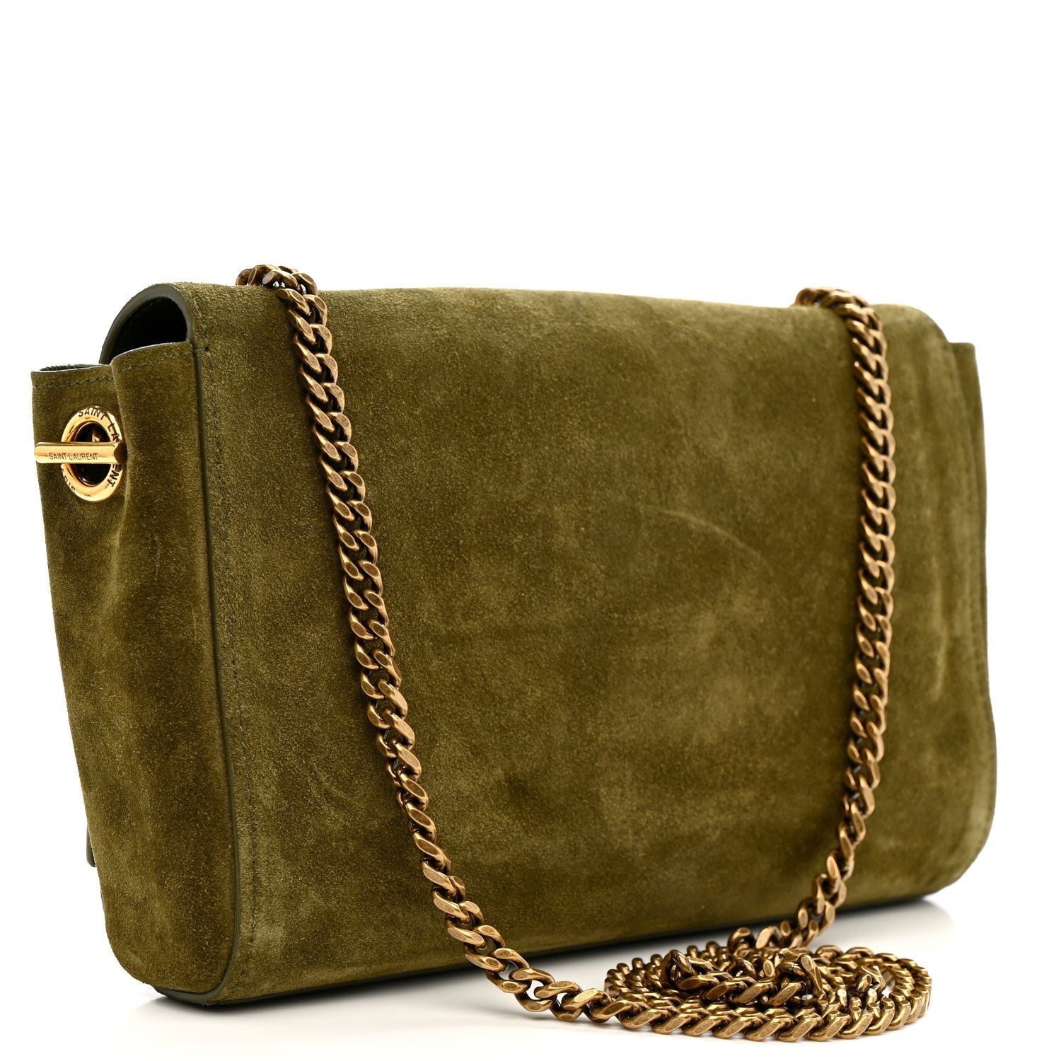 Smooth Calfskin Suede Small Reversible Monogram Kate Satchel Loden Green