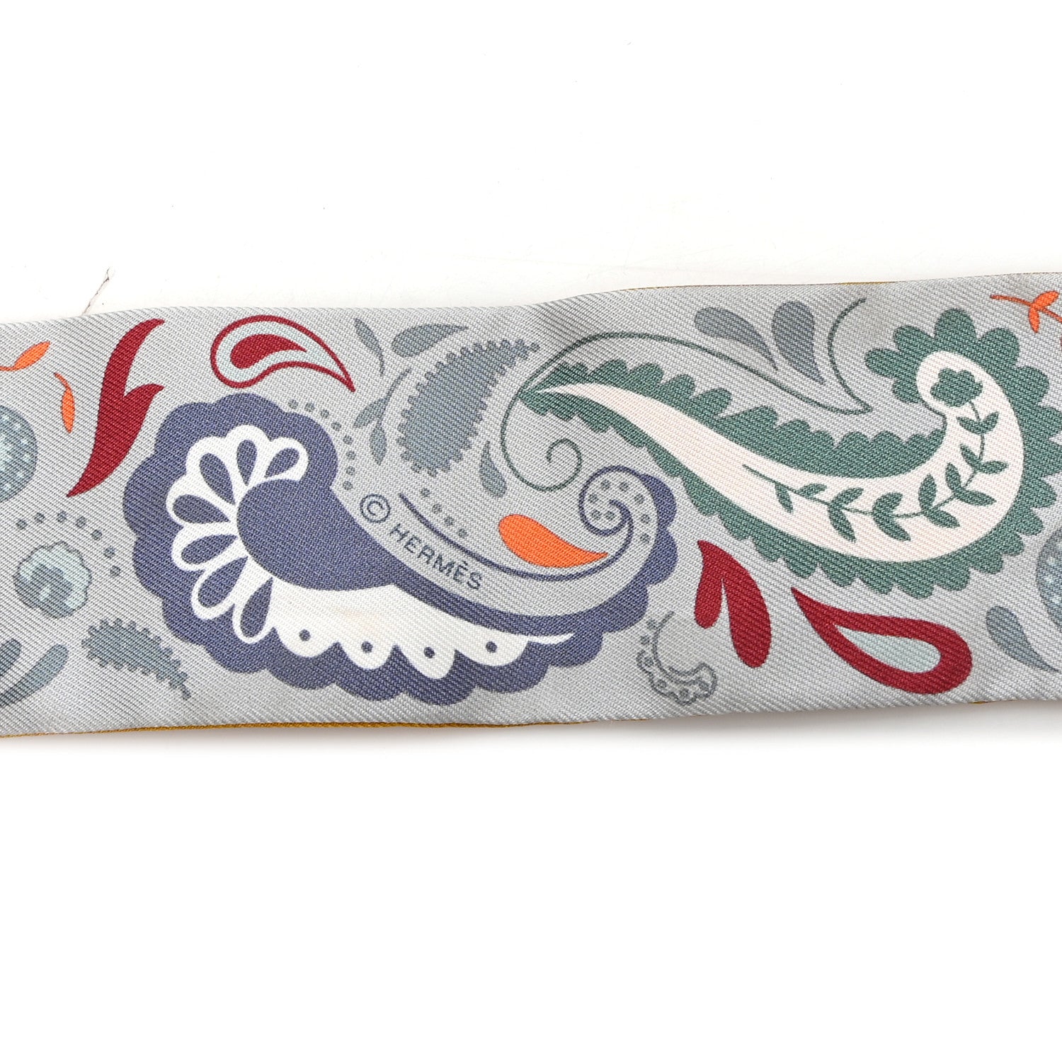 Silk Guepards Bandana Twilly Gris Perle Rouge H