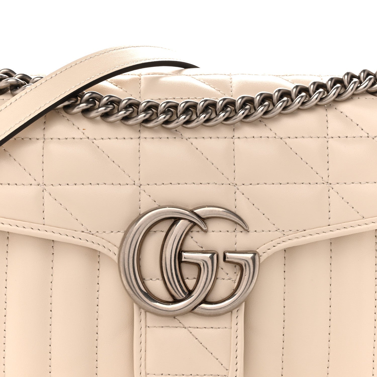 Calfskin Matelasse Aria Small GG Marmont Shoulder Bag Mystic White