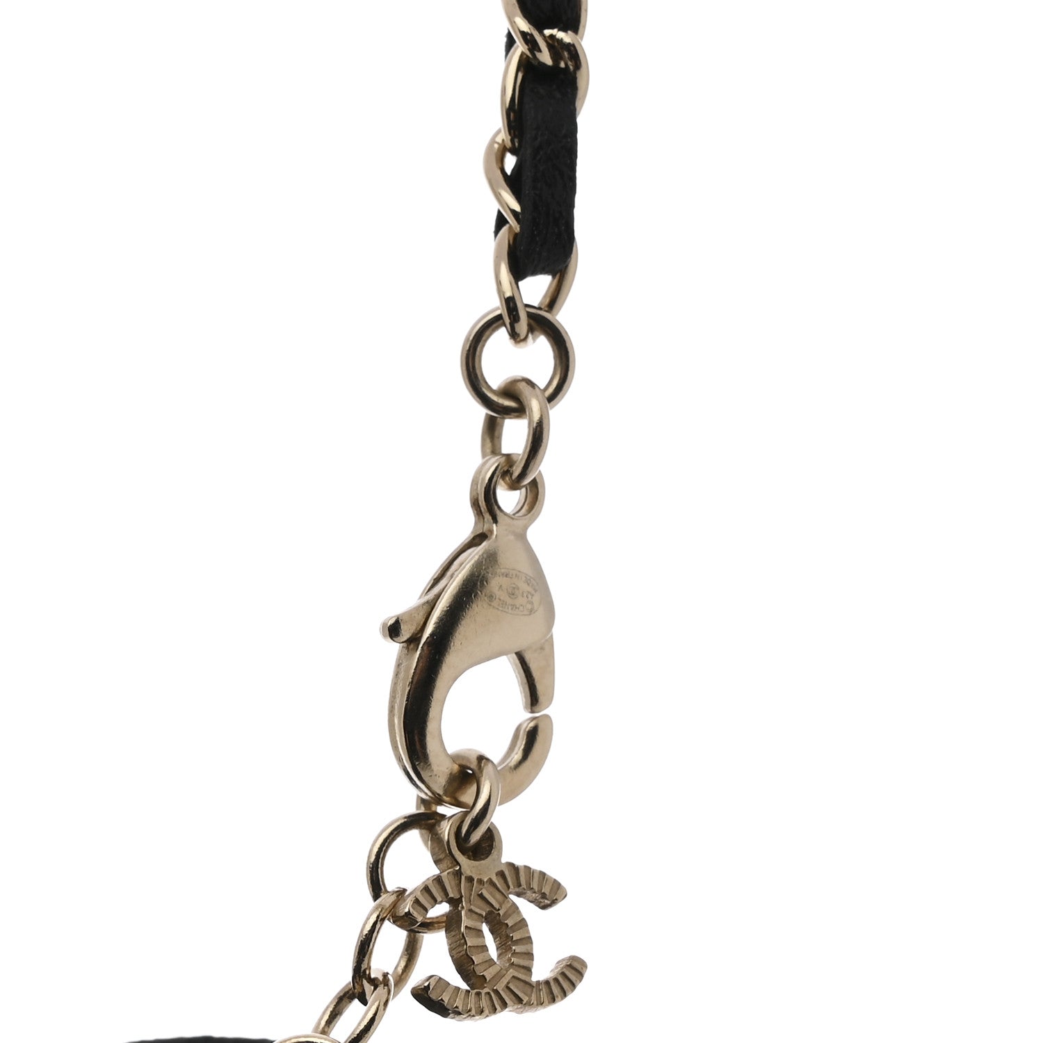 Lambskin Crystal CC Chain Choker Necklace Black Gold