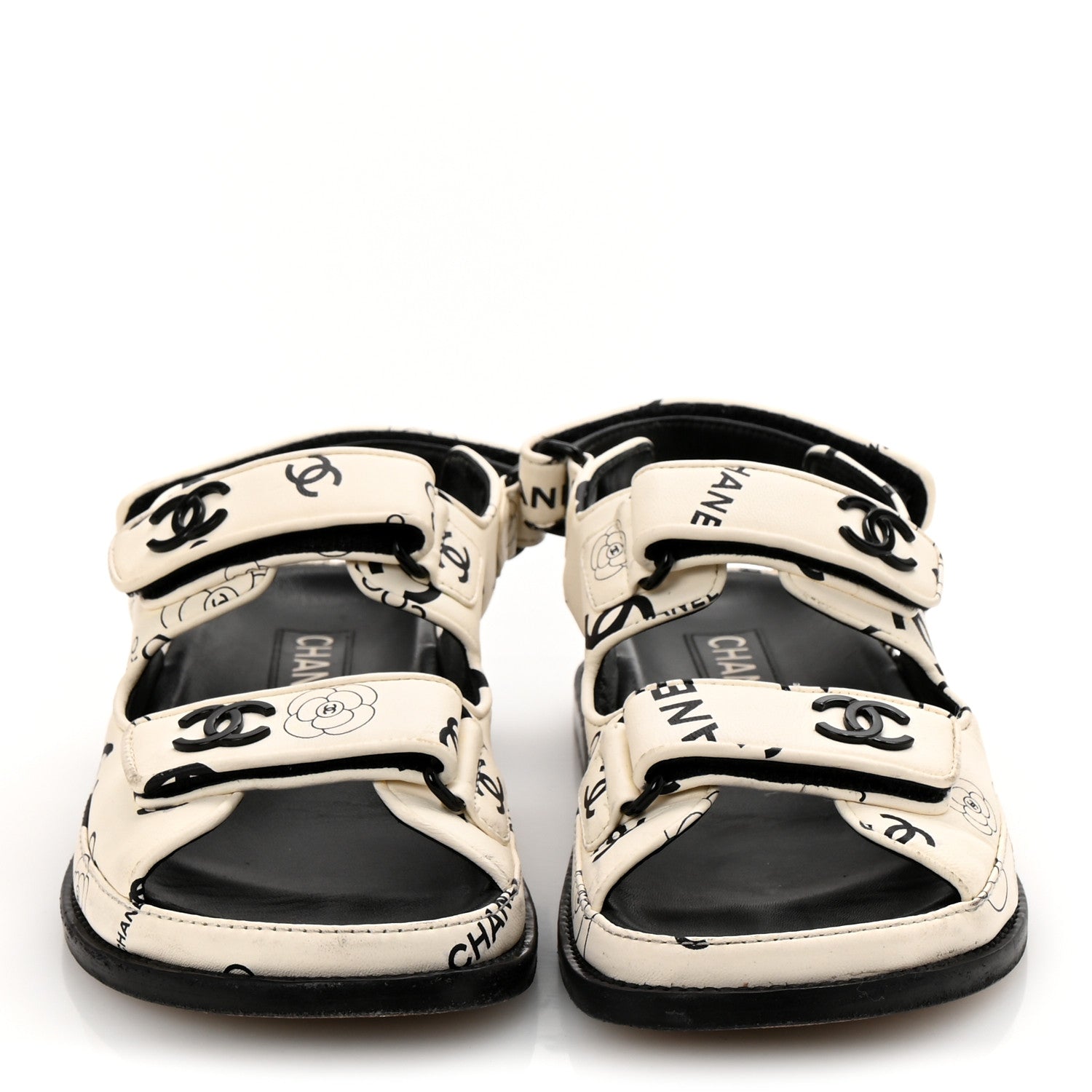 Lambskin Printed CC Velcro Dad Sandals 36 White Black