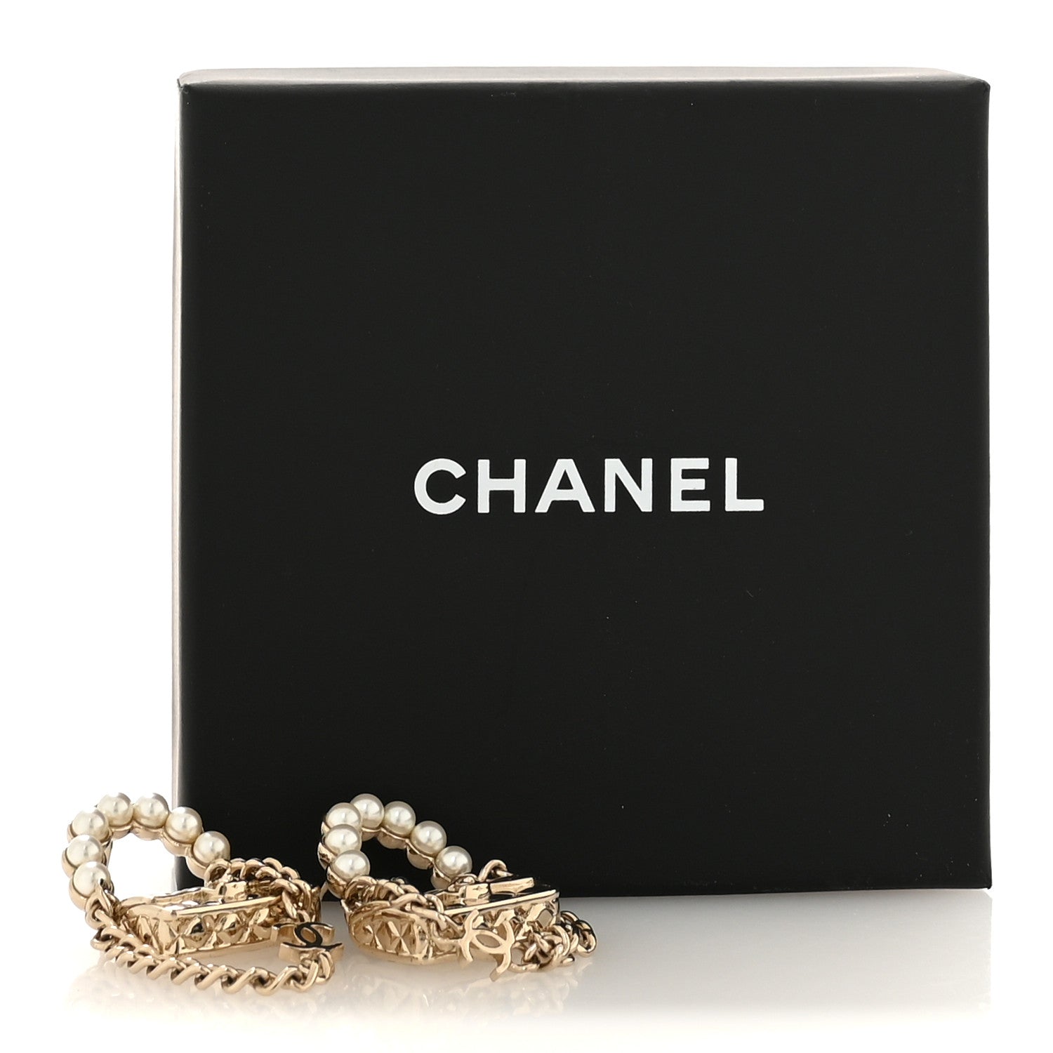 Metal Pearl Quilted CC Flap Bag Earrings Gold