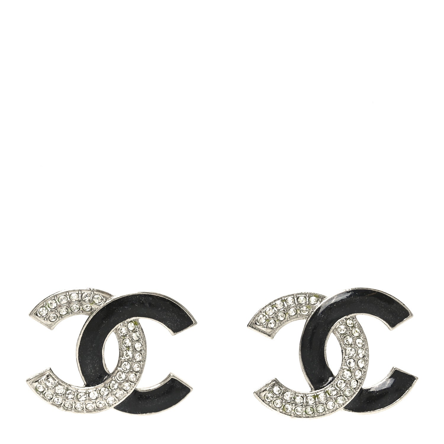 Crystal Enamel CC Earrings Silver Black