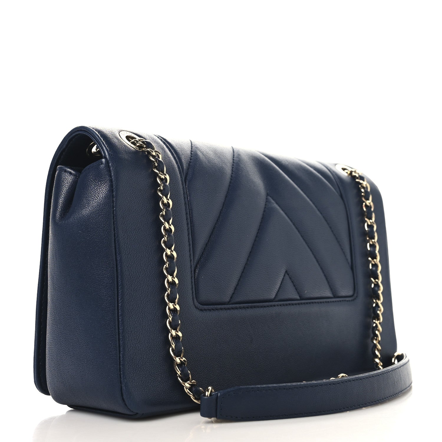 Sheepskin Chevron Quilted Medium Vintage Mademoiselle Flap Navy