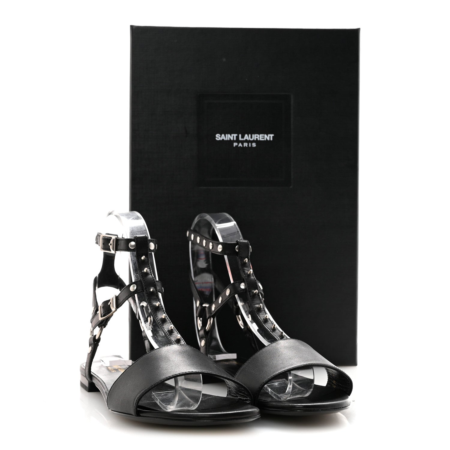 Calfskin Studded Ankle Strap Sandals 36.5 Black