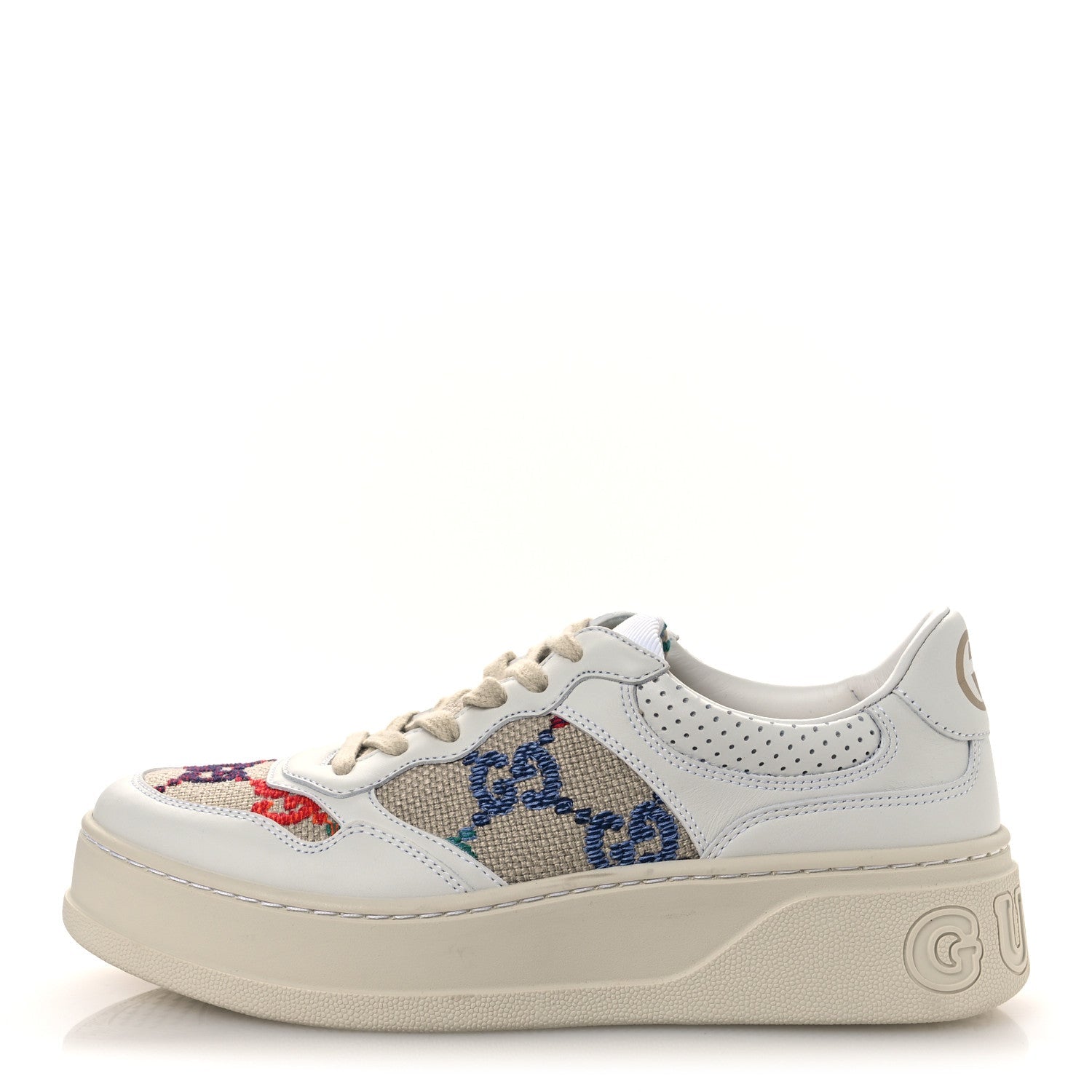 Dali Soft Calfskin GG Tennis Embossed Perforated Womens Platform 55mm Sneakers 38.5 White Multicolor