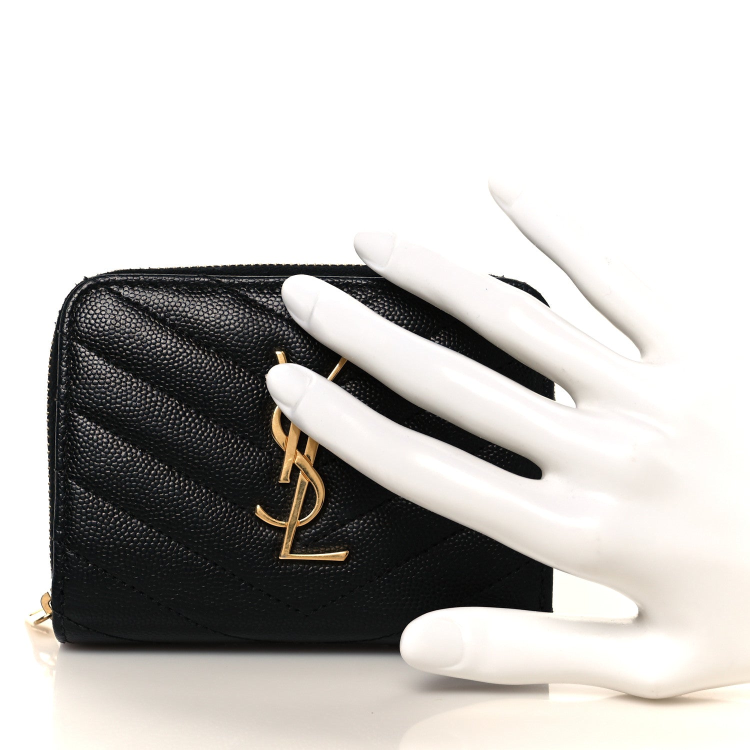 Grain De Poudre Matelasse Chevron Monogram Compact Zip Around Wallet Black