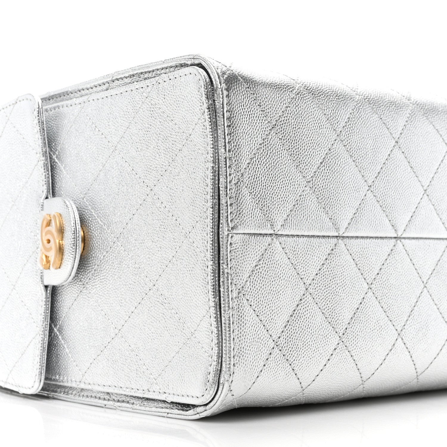 Metallic Caviar Quilted Medium Chanel 25 Handbag Silver