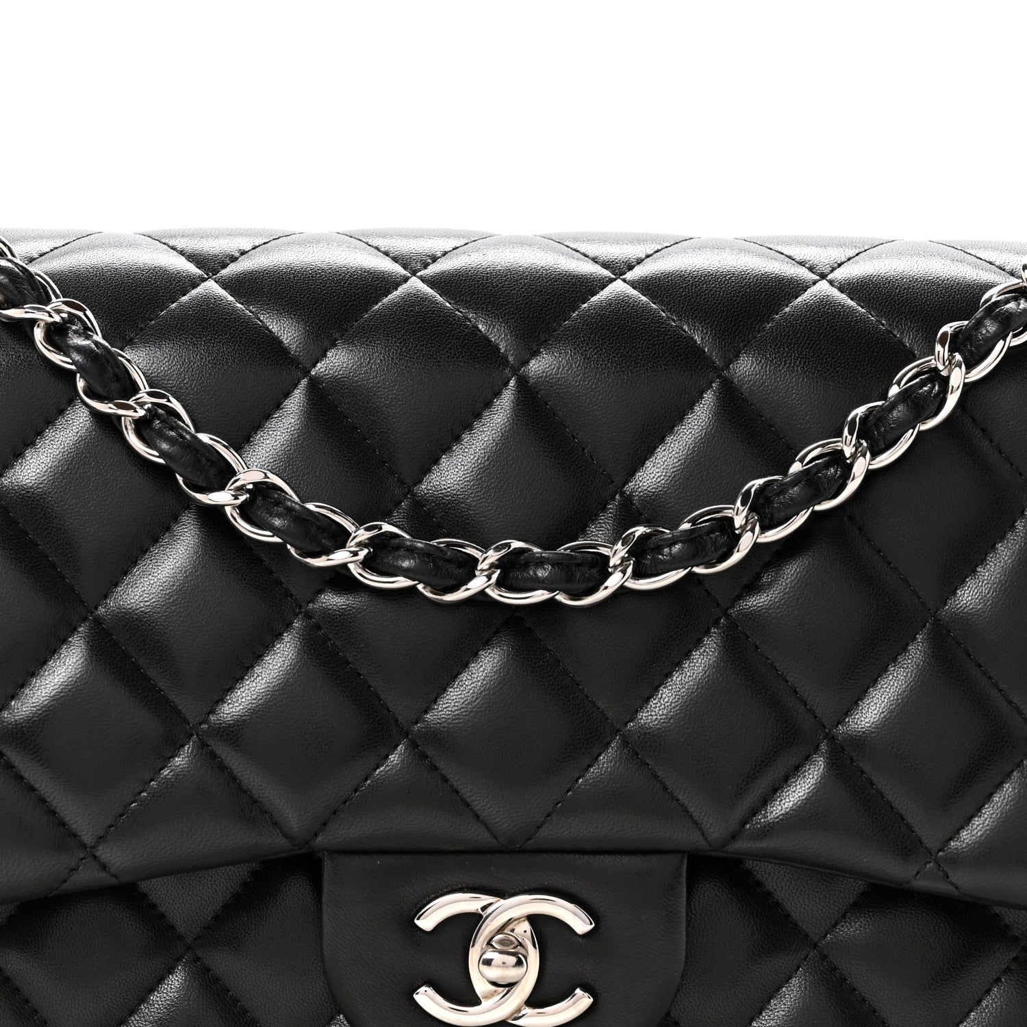 Lambskin Quilted Jumbo Double Flap Black