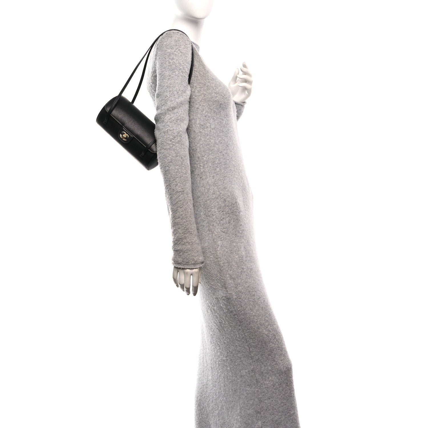 Shiny Caviar Preppy Coco Small Bowling Bag Black
