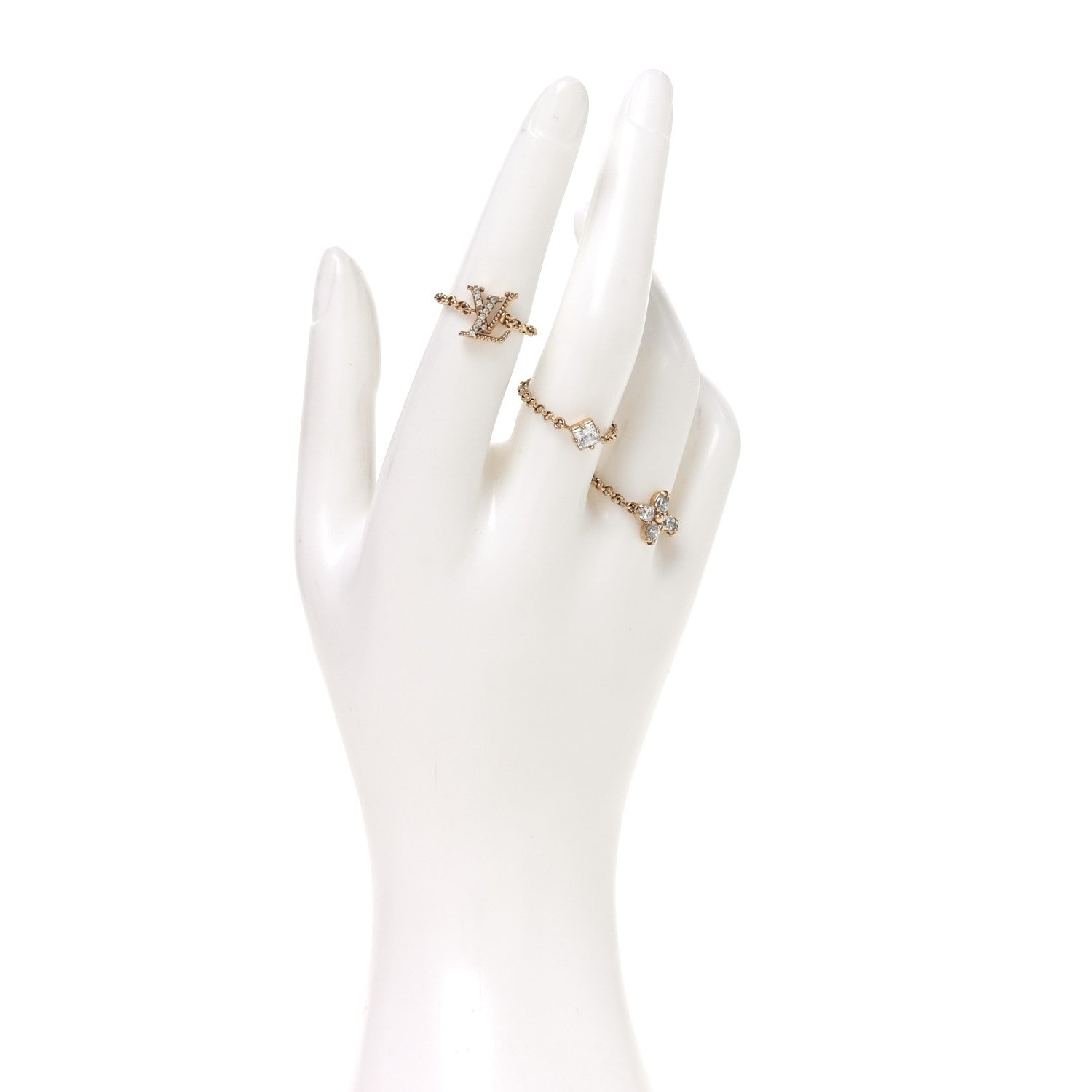 Metal Crystal Lady LV Ring Set M Gold