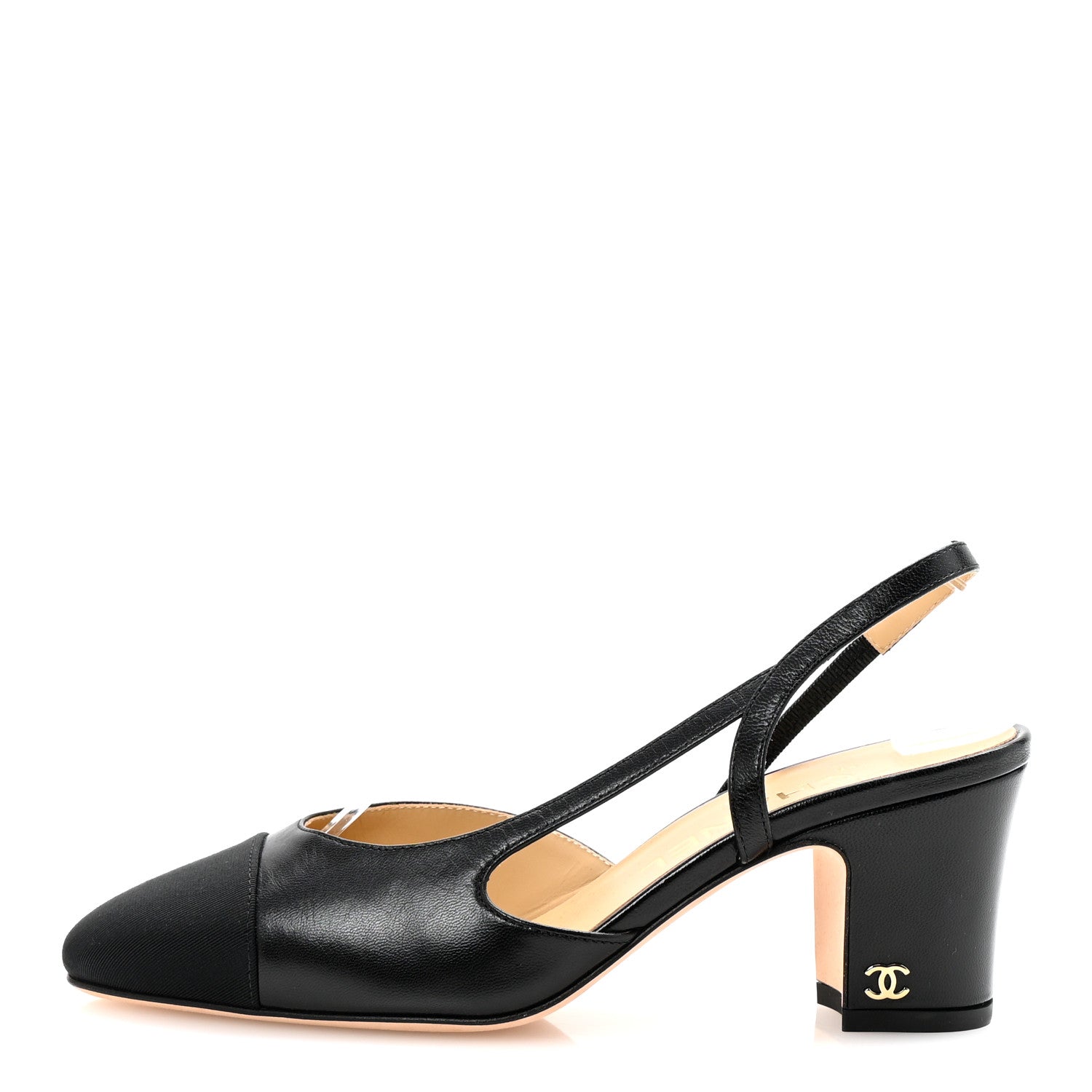 Goatskin Grosgrain Cap Toe CC Slingback Pumps 35 Black