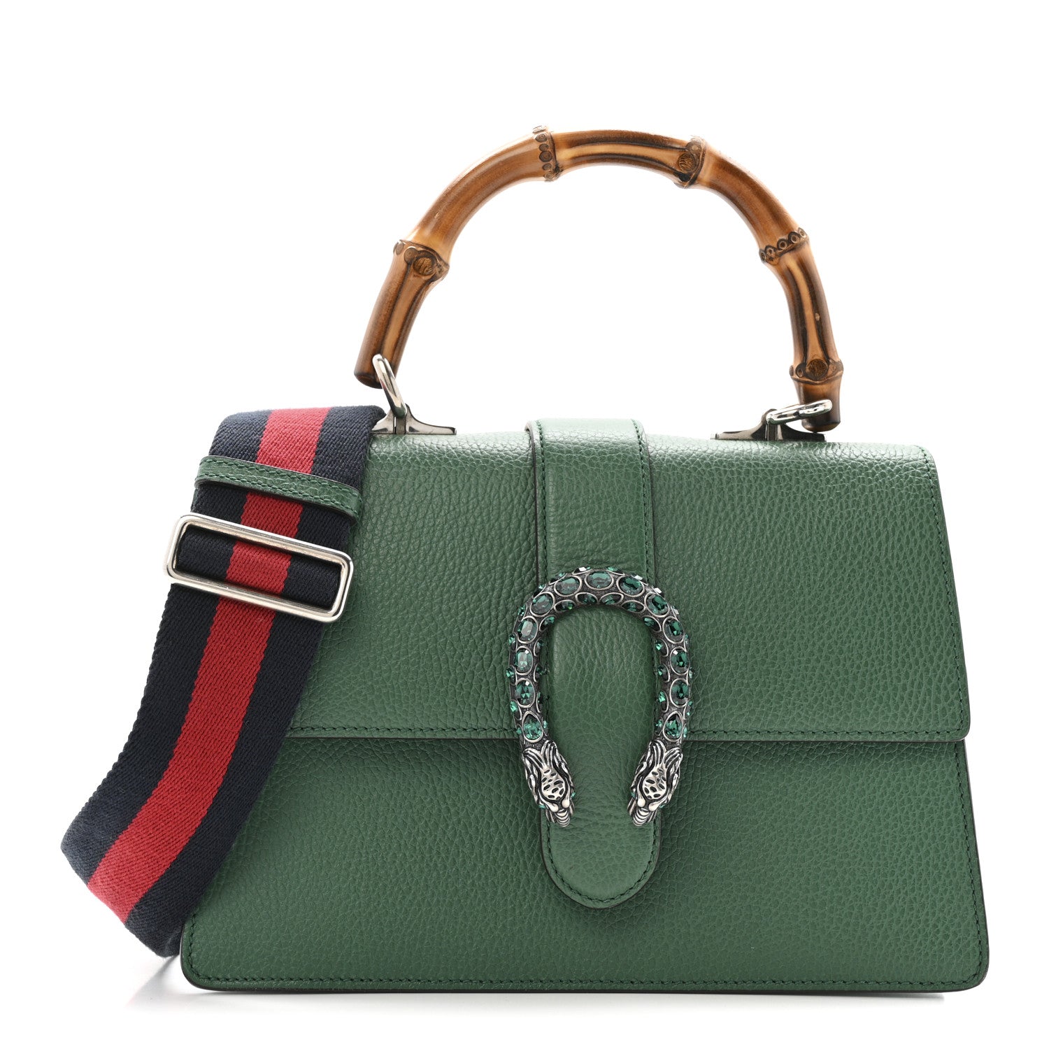 Dollar Calfskin Crystal Web Medium Dionysus Bamboo Top Handle Bag Emerald