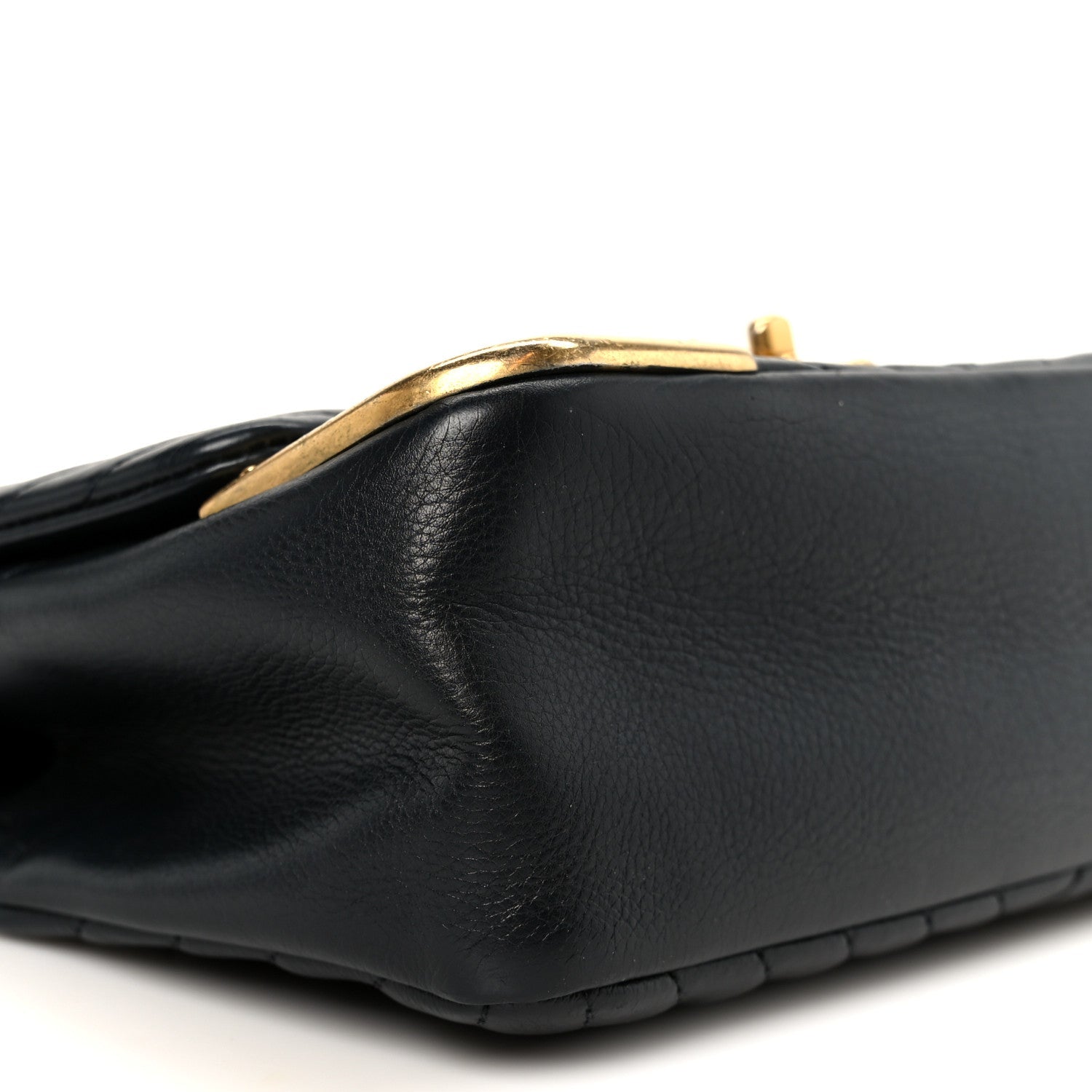 Calfskin Chevron Quilted Mini Rock The Corner Flap Black