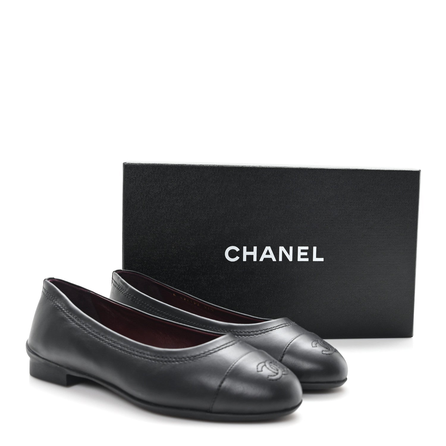Lambskin Cap Toe CC Uniform Ballerina Flats 37.5 Black