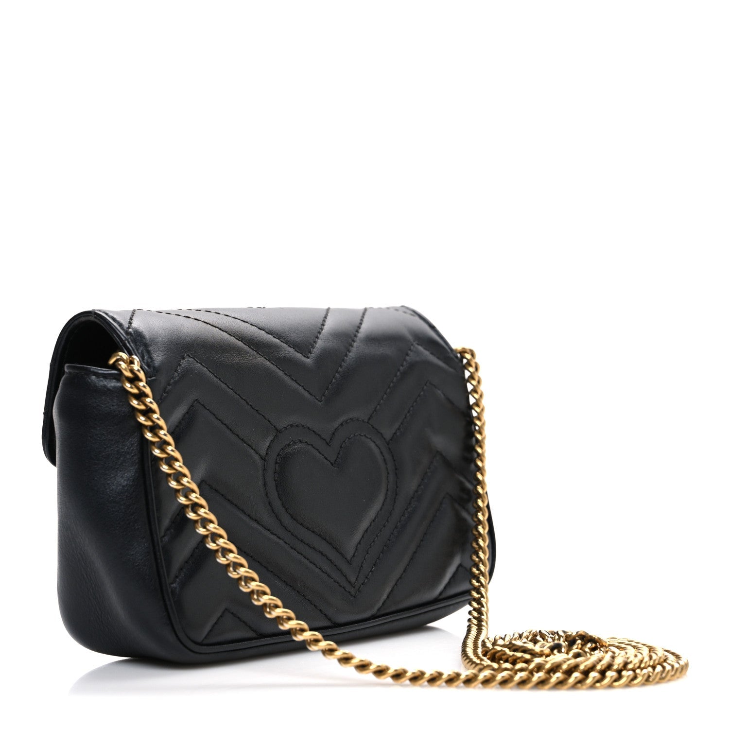 Calfskin Matelasse Super Mini GG Marmont Shoulder Bag Black