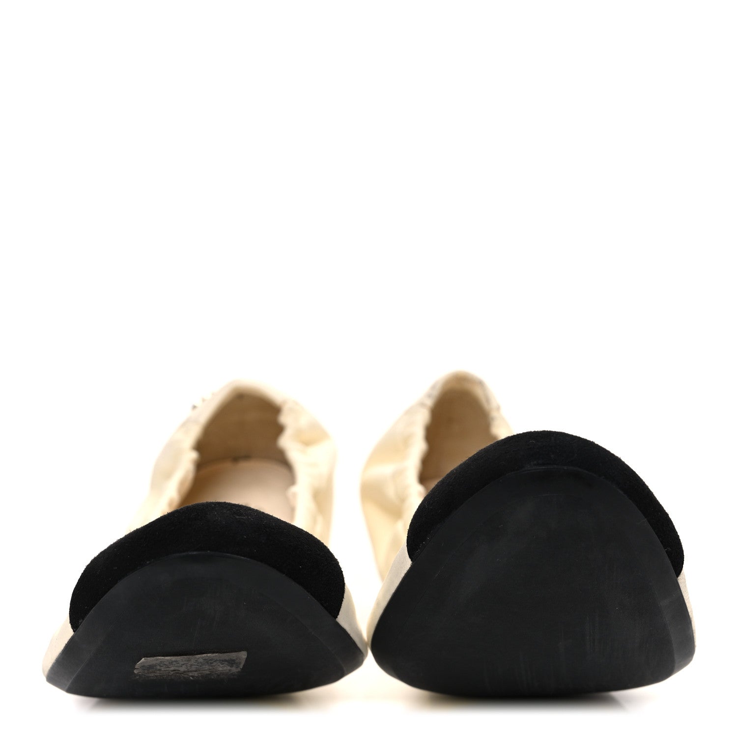 Lambskin Suede CC Elastic Cap Toe Ballerina Flats 39.5 Beige Black
