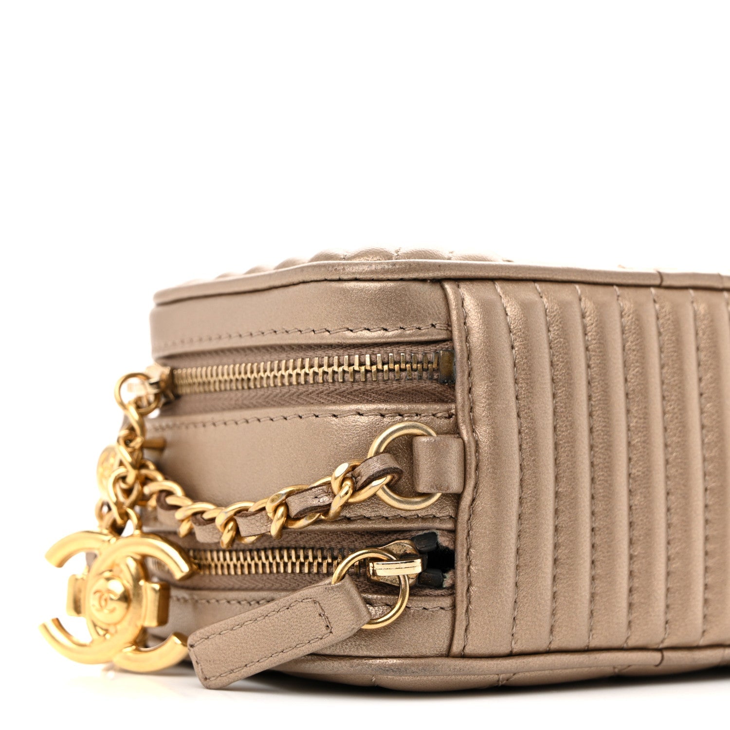 Metallic Lambskin Mini Coco Boy Camera Case Dark Gold